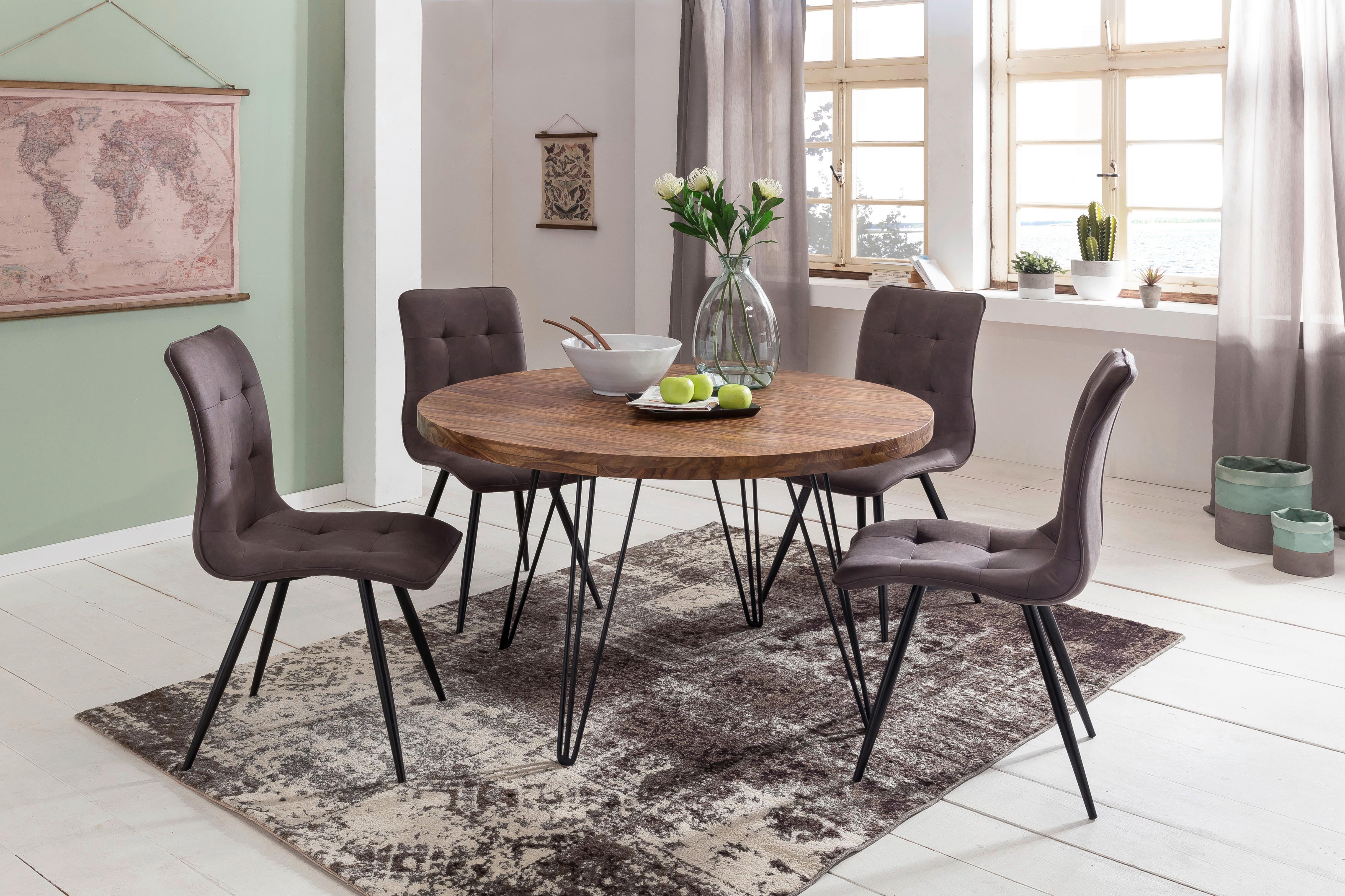 Jedilna Miza Bagli, Pravi Les, Ø 120cm - črna/barve indijskega rožnega lesa, Design, kovina/les (120/78cm) - MID.YOU