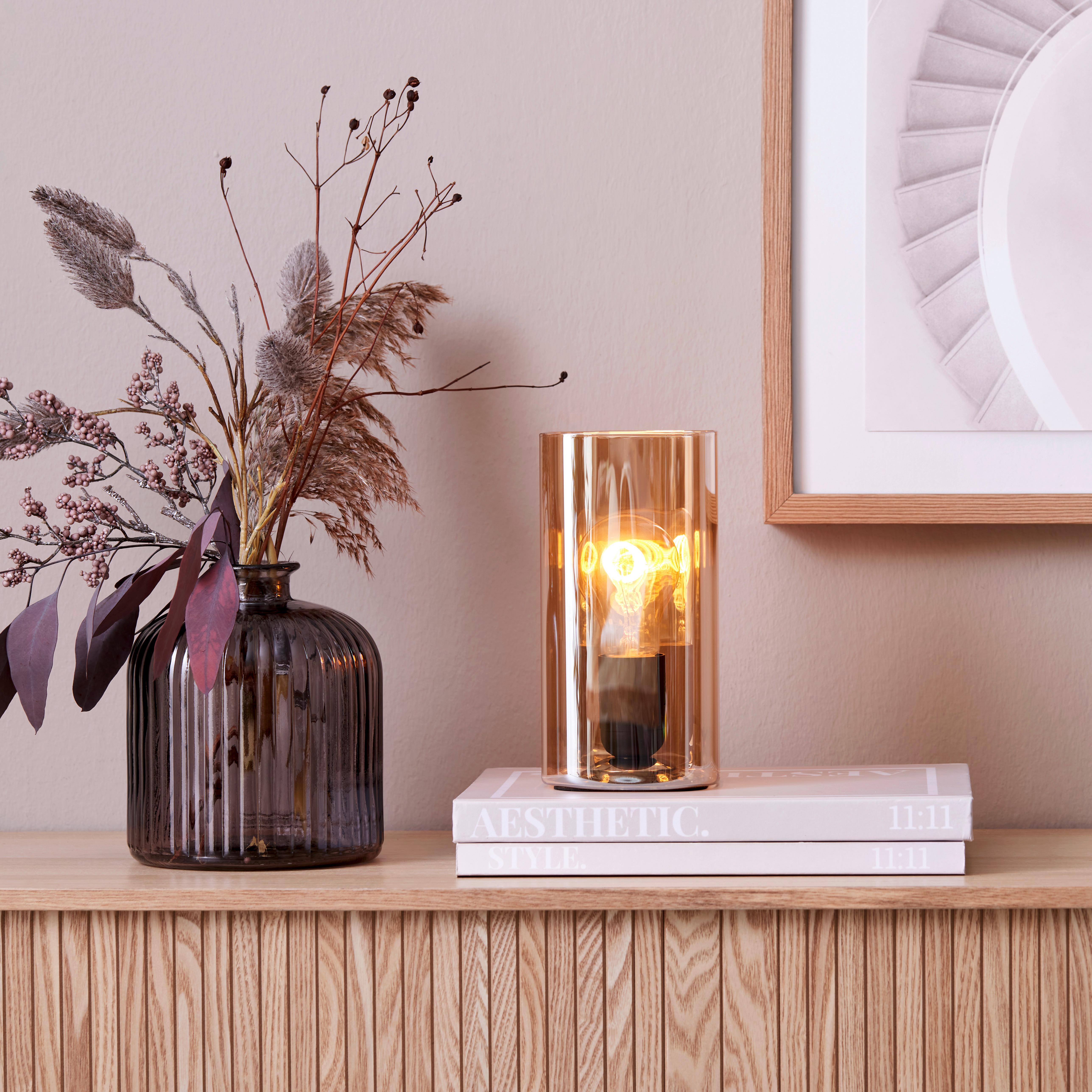 BORDSLAMPA AMBER - bärnstensfärgad/svart, Modern, glas/plast (10/10/20cm) - Mömax