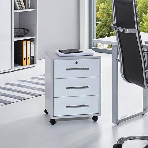 Rollcontainer Office Edition Grau/Weiß - Edelstahlfarben/Weiß Hochglanz, MODERN, Holzwerkstoff/Kunststoff (44/58/40cm) - MID.YOU