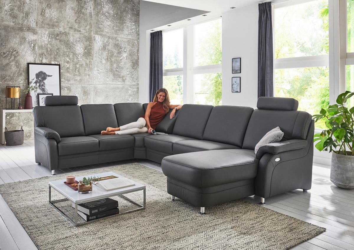 DUŻY NAROŻNIK TAULON - antracytowy/kolor aluminiowy, Konventionell, skóra/metal (239/329/165cm) - Beldomo Premium