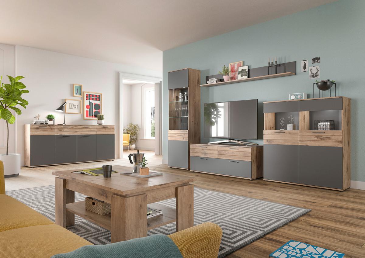 Ansamblu mobilier camera de zi MASON - sticlă/material pe bază de lemn (344/200/40cm) - Modern Living