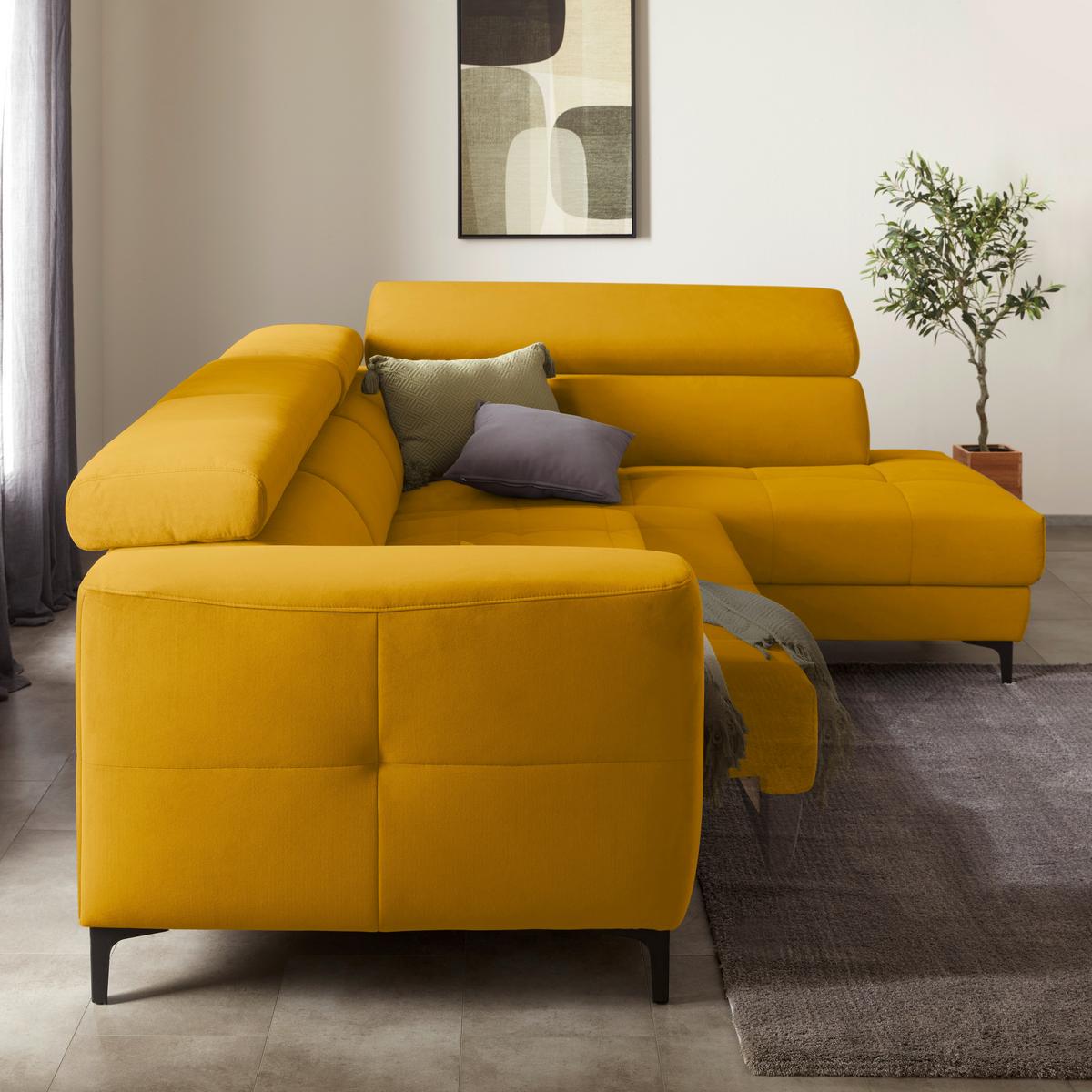 Ecksofa Emma rechts Gelb - Gelb/Schwarz, MODERN, Textil (301/210cm) - Premium Living