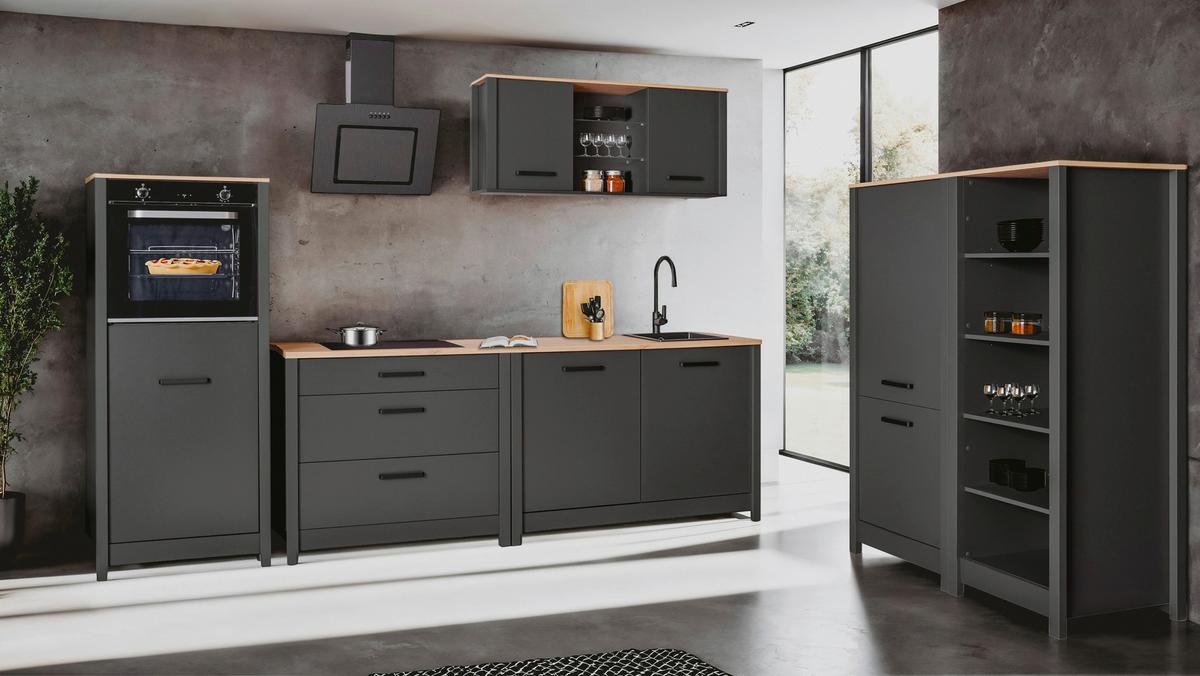 Hängeschrank Venet, Anthrazit/Artisan Eiche - Anthrazit/Schwarz, ROMANTIK / LANDHAUS, Glas/Holzwerkstoff (130,3/57,5/33cm) - Mömax