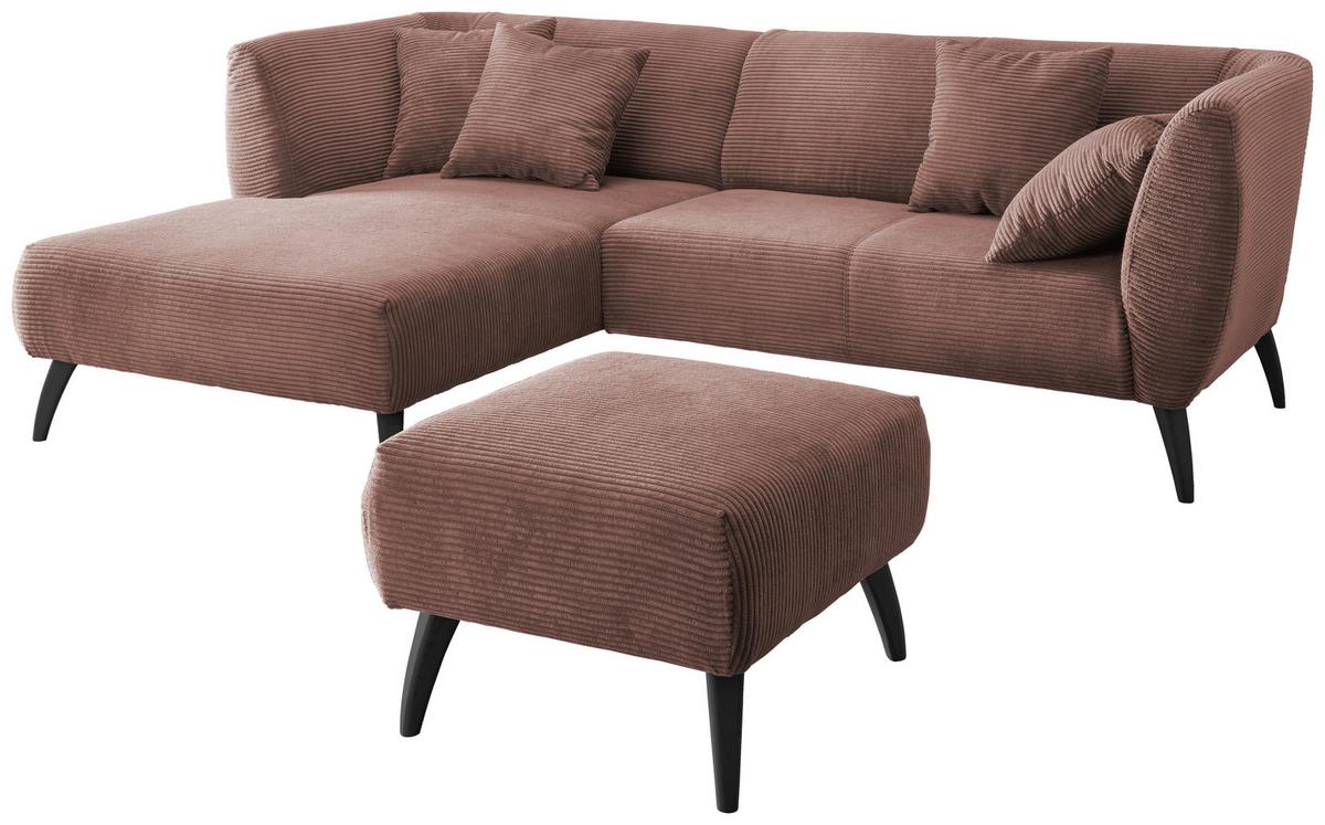 Wohnlandschaft Colori Rosa Cord - Schwarz/Rosa, MODERN, Holz/Textil (160/264cm) - MID.YOU
