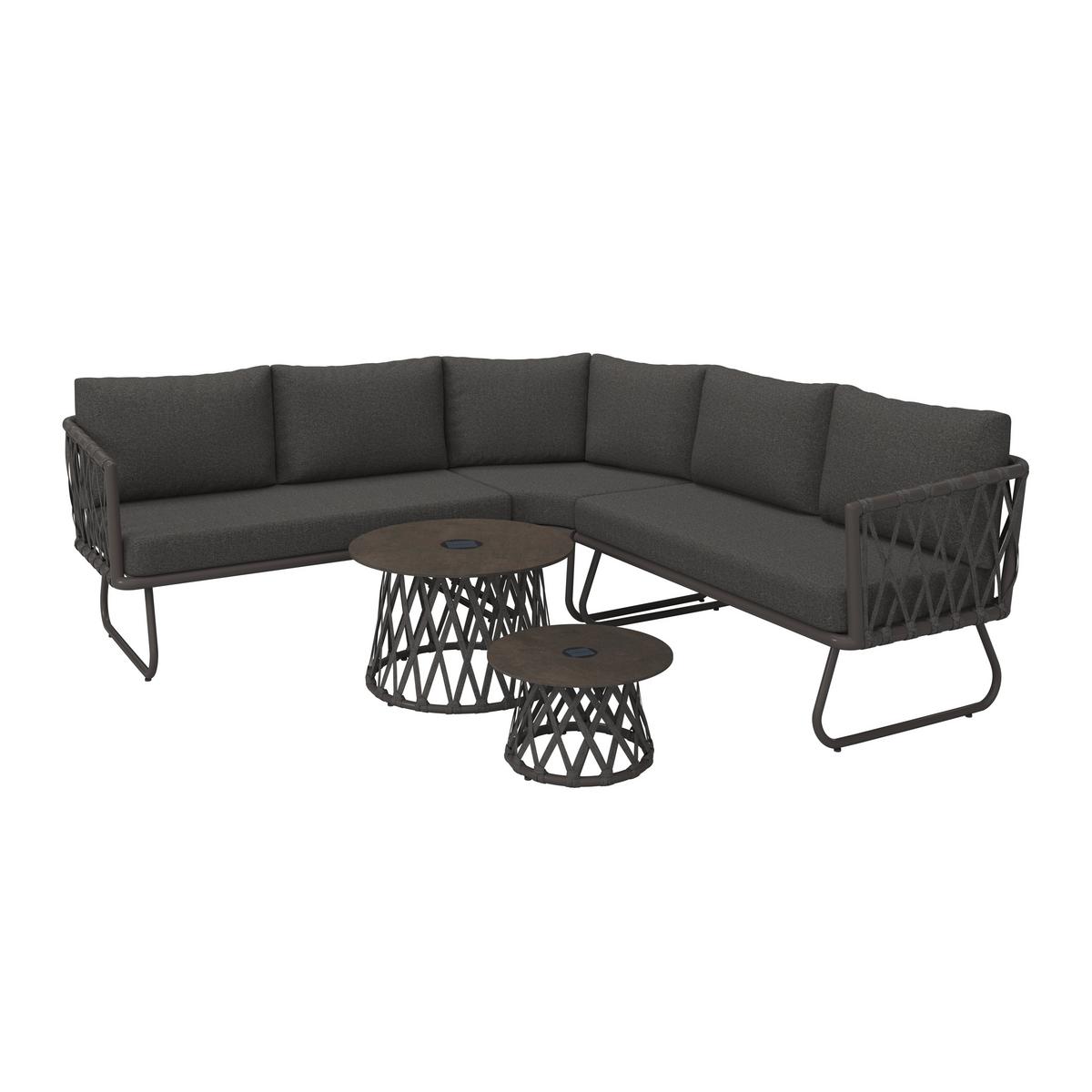 Loungegarnitur Elea Dunkelgrau Outdoorstoff/Metall +Abdeckung - Dunkelgrau/Anthrazit, MODERN, Textil/Stein (234/74/77cm) - Bessagi Garden