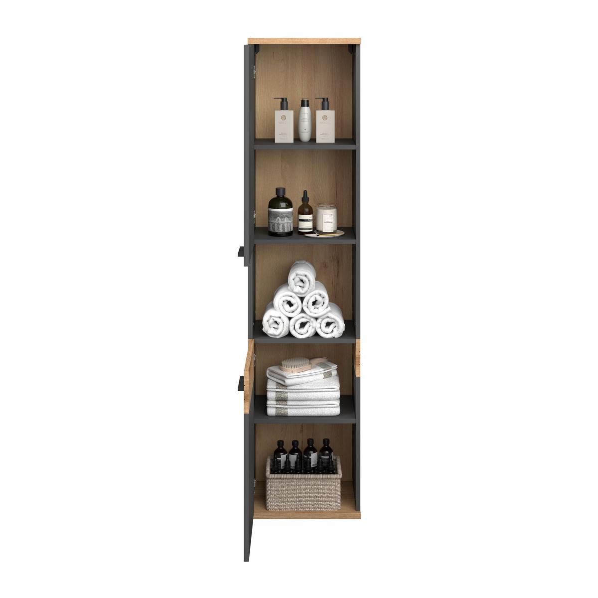 Dulap înalt Cotia - culoare lemn stejar/antracit, Modern, material pe bază de lemn (40/170/30cm) - James Wood