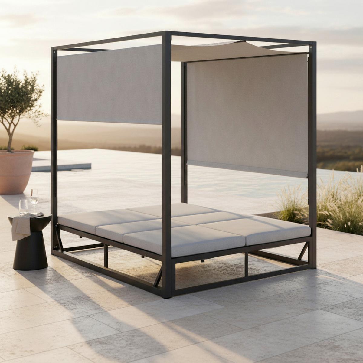 Sonnenliege Aviva Creme wetterfest - Creme, Modern, Textil/Metall (148/196/200cm) - Bessagi Garden