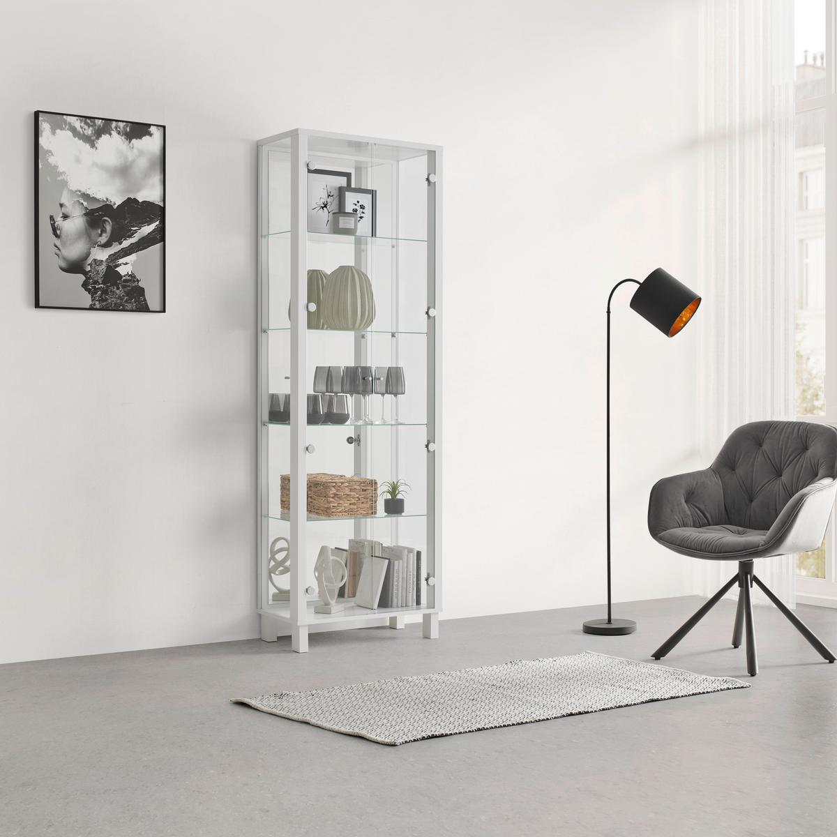 Vitrina Albi -Exklusiv- - bela, Moderno, kovina/steklo (62/189/33cm) - Mömax