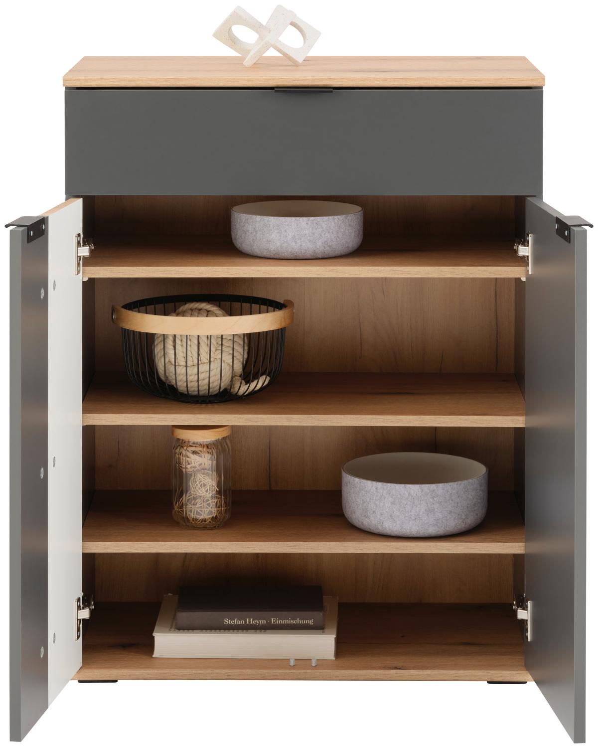 Comodă CLEVER - culoare lemn stejar/antracit, Modern, material pe bază de lemn (70/92/38cm) - Modern Living