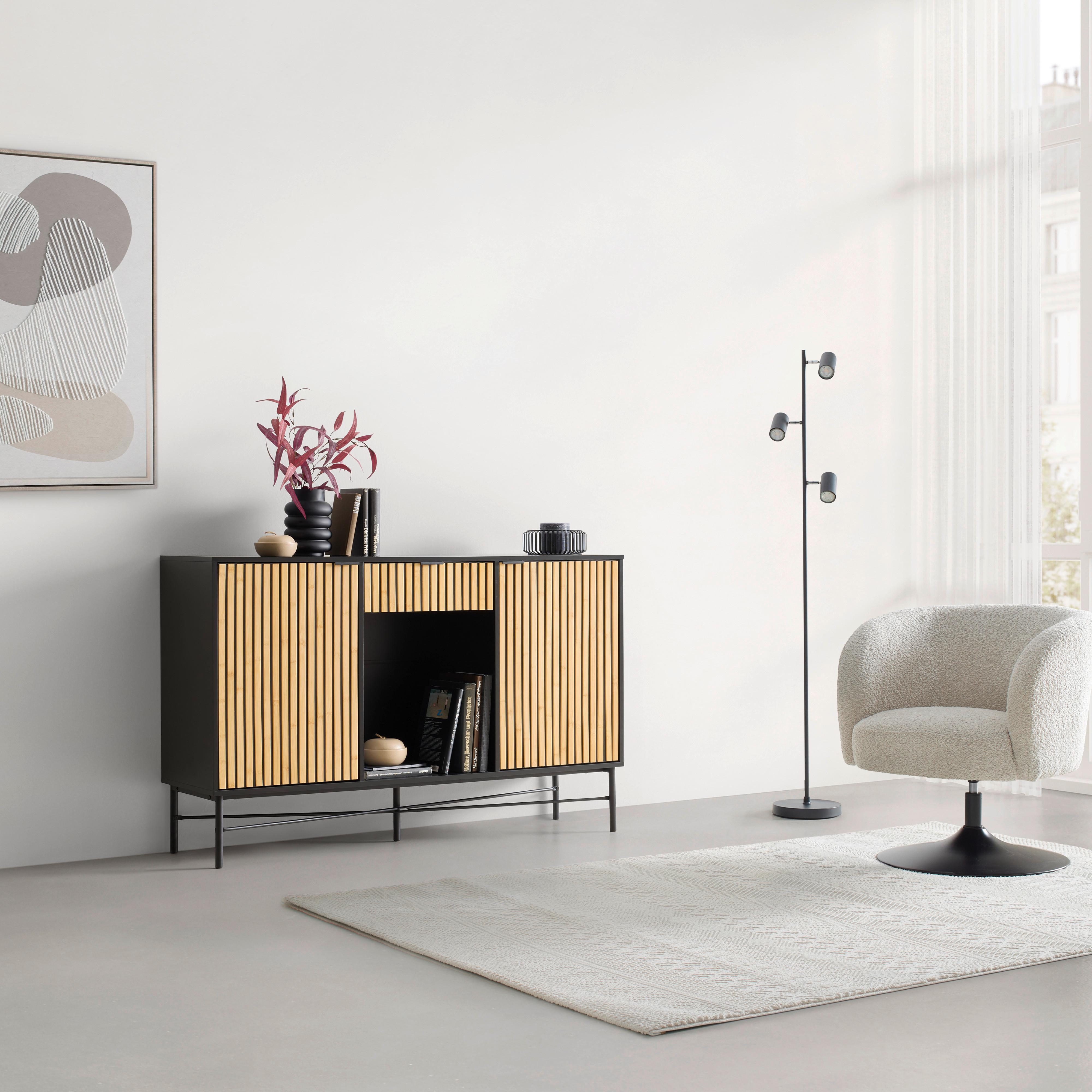SIDEBOARD MADRID -EXKLUSIV- - svart/naturfärgad, Modern, metall/trämaterial (143/90/40cm) - Mömax