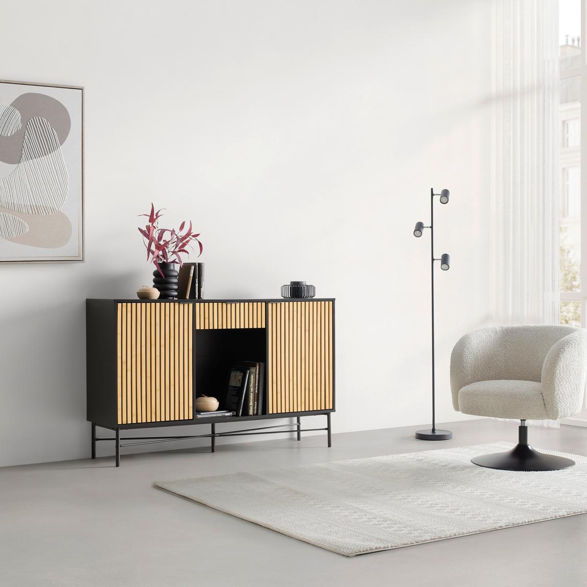 Tálalószekrény Madrid - natúr színű/fekete, Modern, faalapú anyag/fém (143/90/40cm) - Mömax