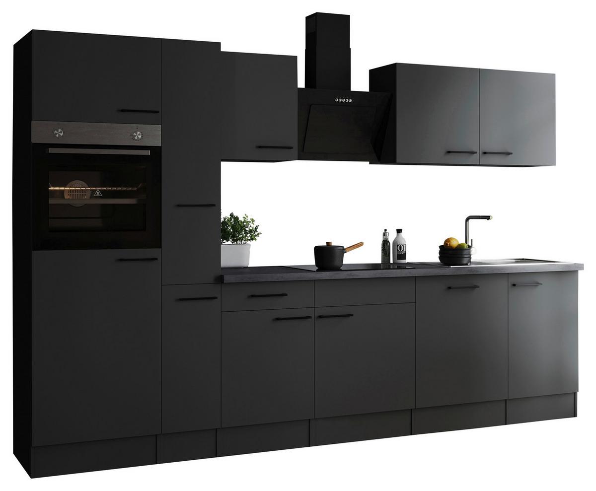 Küchenblock Oliver m. Geräten Dunkelgrau - Dunkelgrau/Schwarz, Design, Holzwerkstoff/Metall (310cm) - Respekta