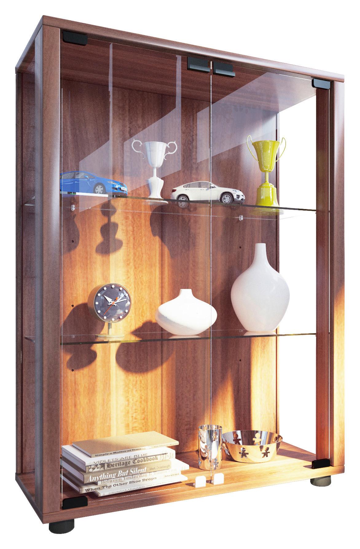 Vitrina Sintalo, Barva Oreha - črna/barve oreha, Moderno, umetna masa/steklo (60/80/25cm) - MID.YOU