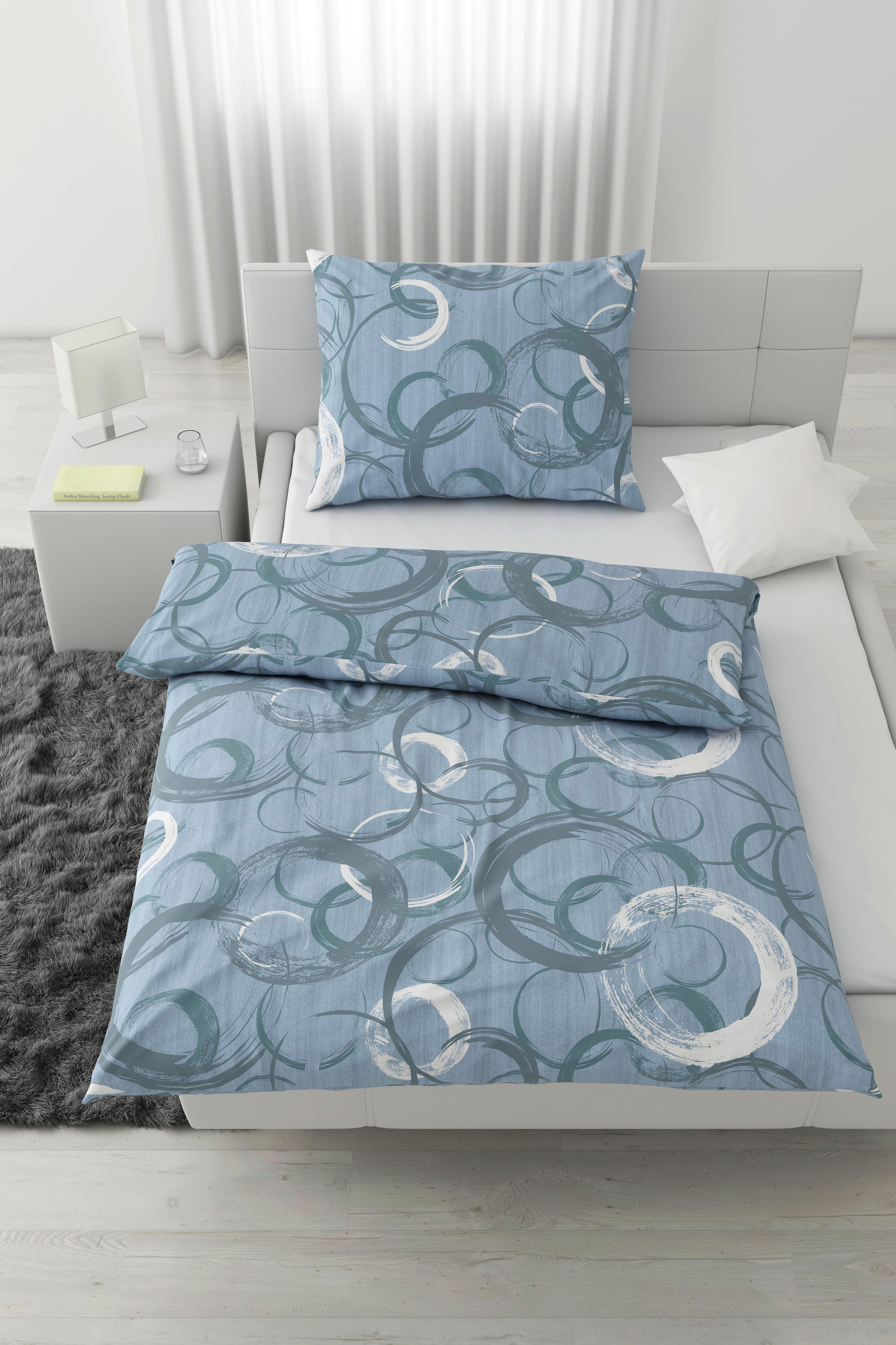 BETTWÄSCHESET NEW CIRCLES - Blau, Textil (160/210cm) - Modern Living