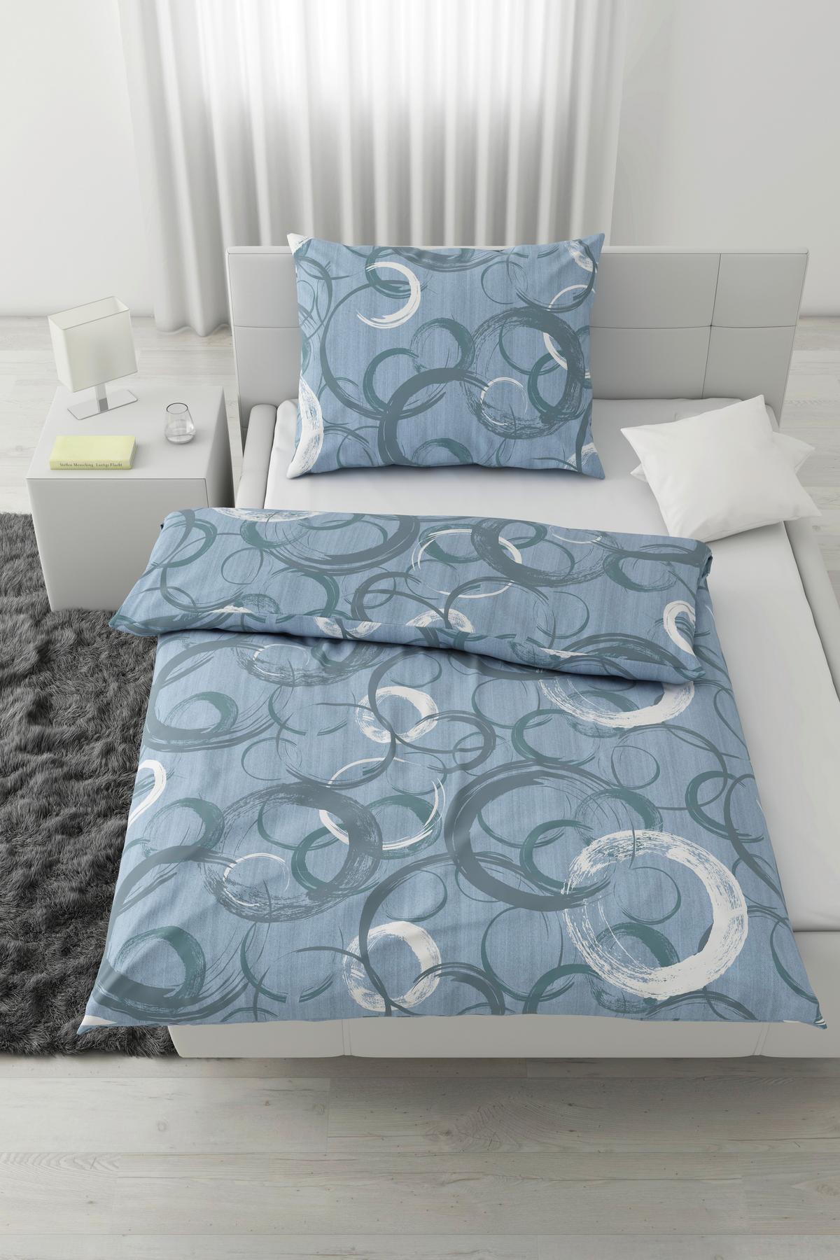 Lenjerie de pat New Circles cca. 140x200/50x70 cm - albastru, textil (140/200cm) - Modern Living