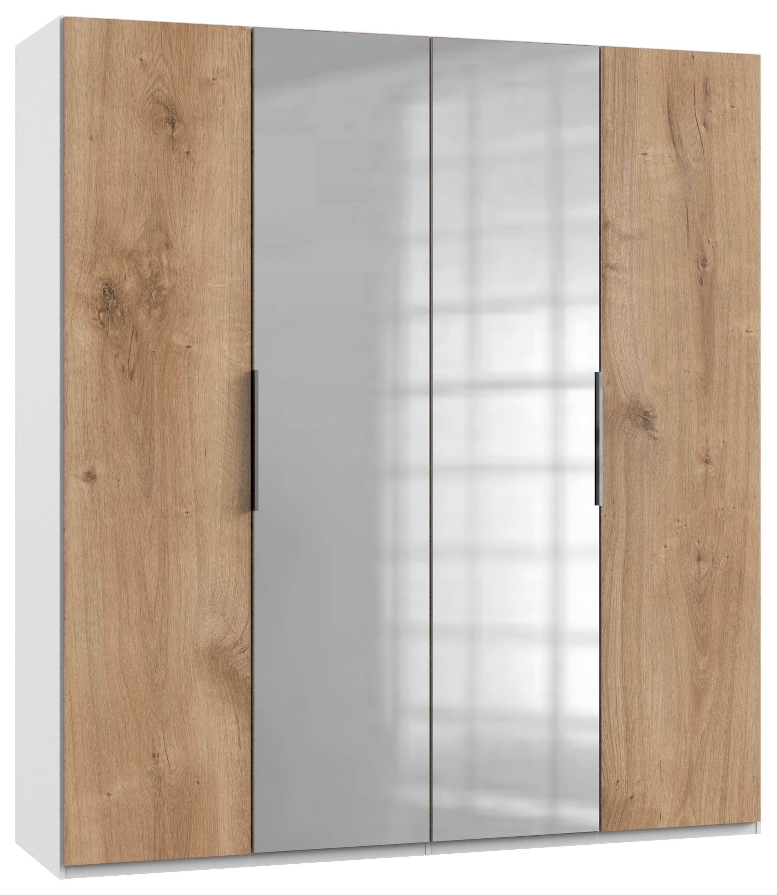 Drehtürenschrank Level 36A mit Spiegel ca. 200 cm Weiß/Eiche - Chromfarben/Eichefarben, MODERN, Holzwerkstoff (200/216/58cm) - MID.YOU