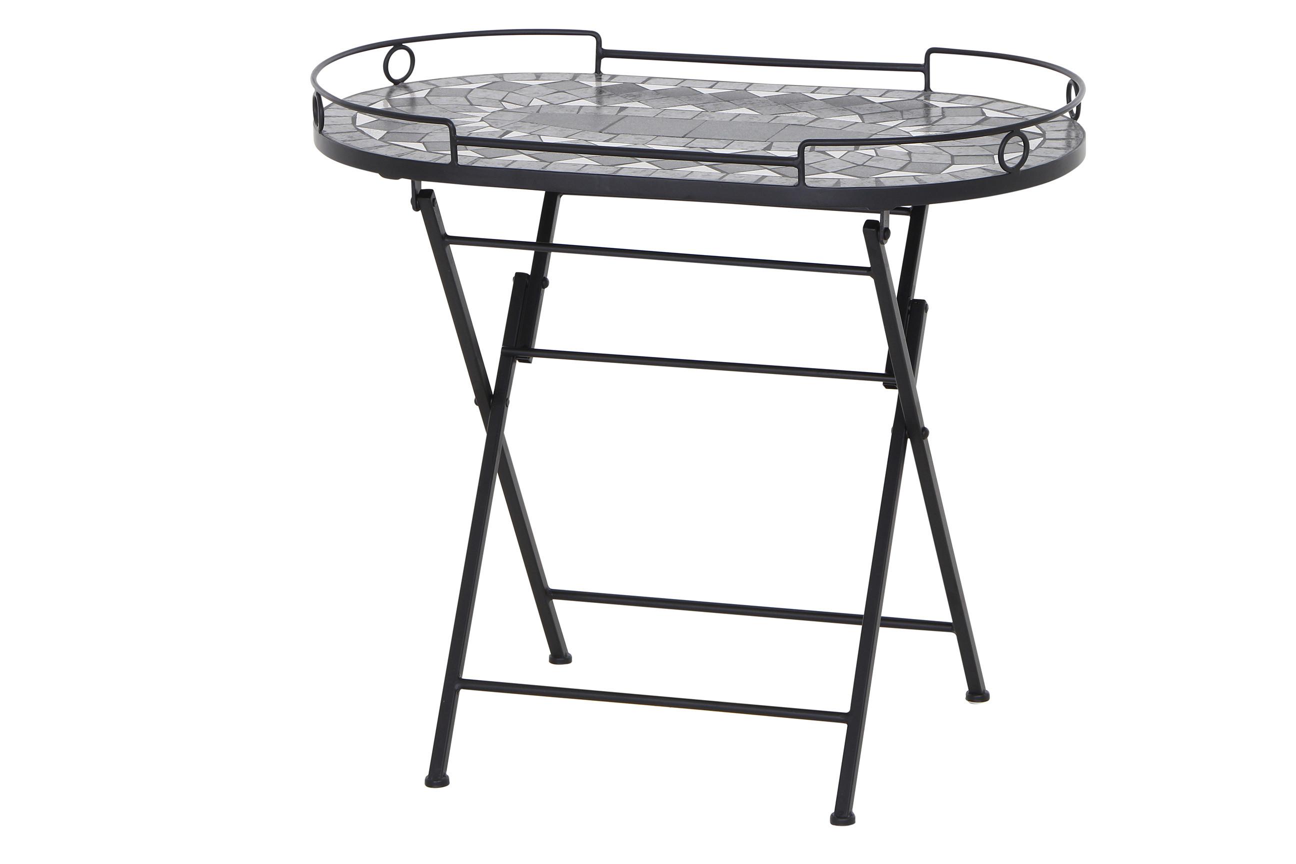 Gartenbeistelltisch Mosaik ca. 67,5x41x60 cm klappbar - Schwarz, KONVENTIONELL, Keramik/Metall (67,5/41/60cm) - Siena Garden