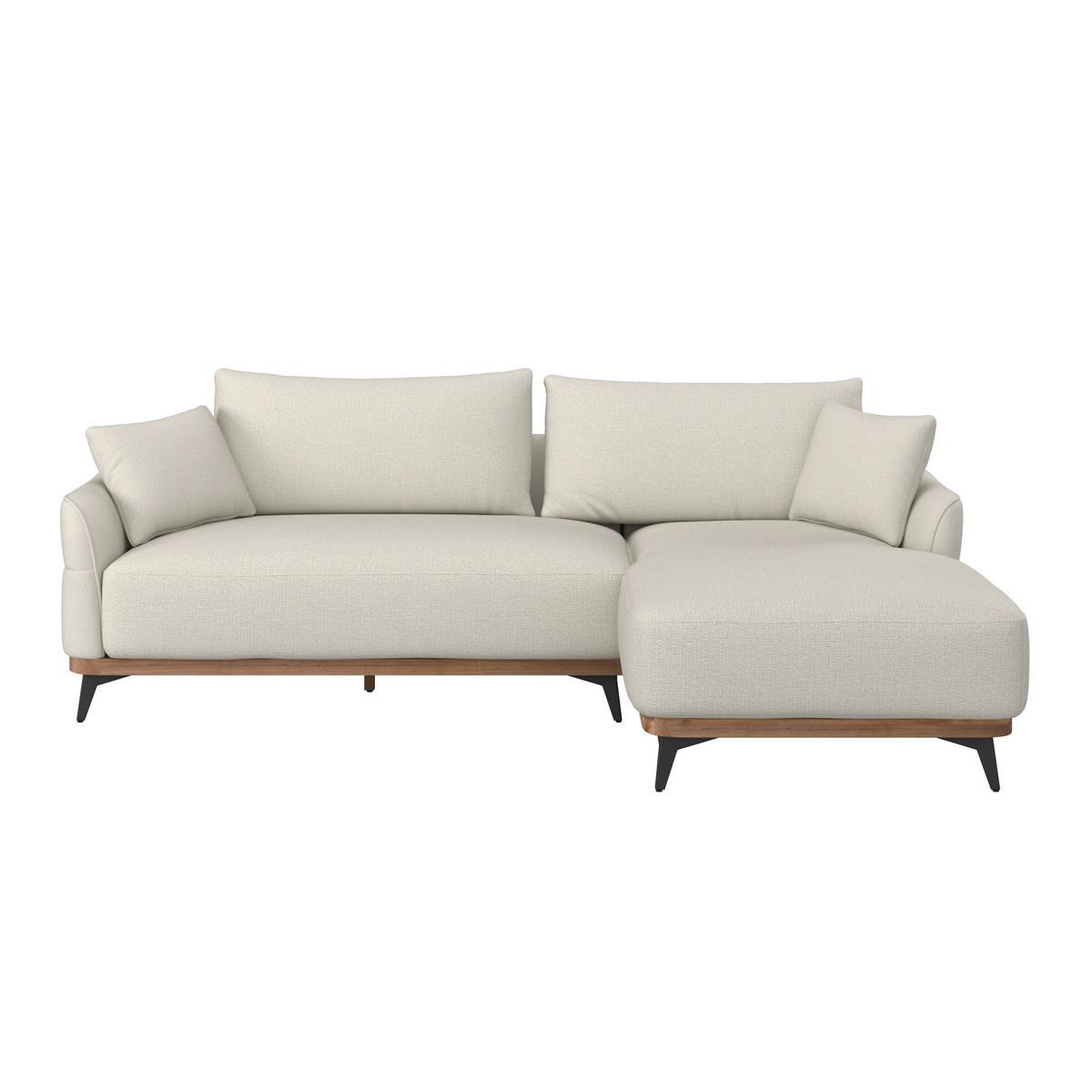 Wohnlandschaft Melia Creme Webstoff - Creme/Schwarz, MODERN, Holz/Textil (254/69/166cm) - Bessagi Home
