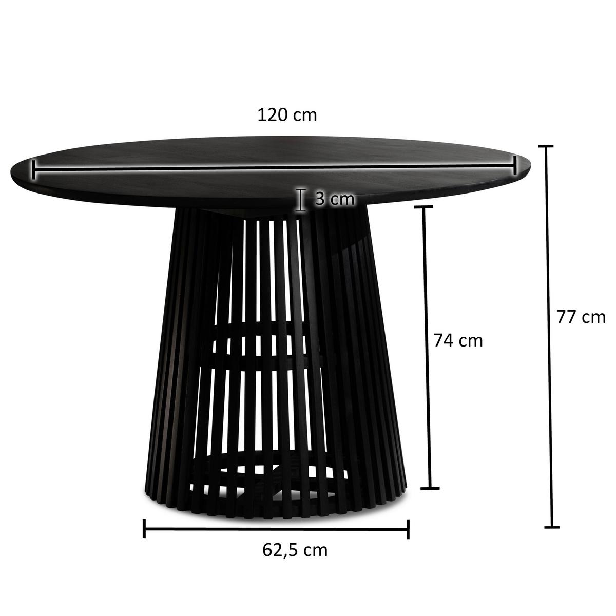 Jedilna Miza Mango, Pravi Les, Črna, Ø 120cm - črna, Design, les (120/77cm) - MID.YOU