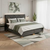 Postelja Boxspring Marcello, Siva, S Predalom, 180x200 - temno siva/siva, Moderno, tekstil/leseni material (180kg) - Bessagi Home