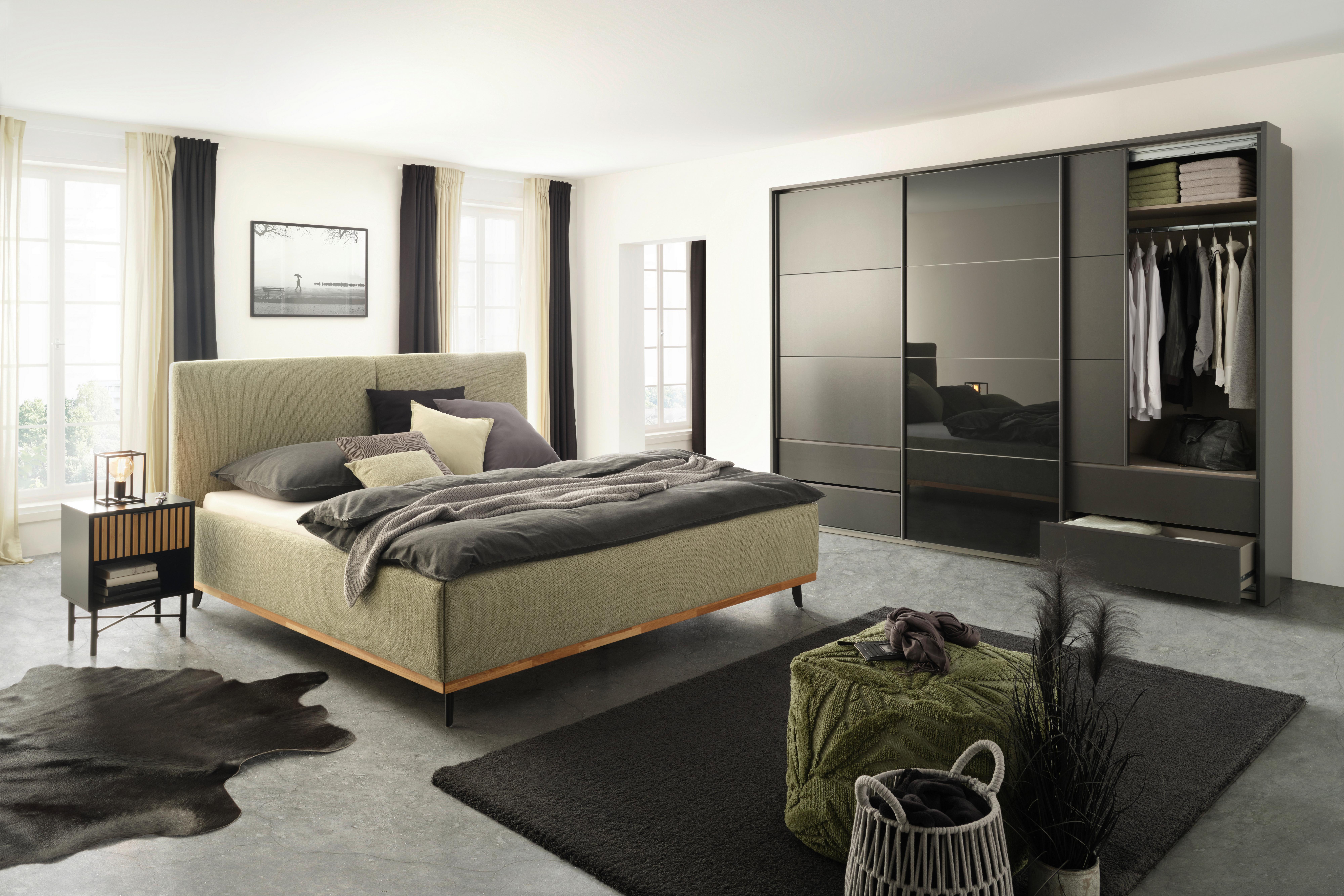Bett Emily Grün ca. 180x200cm - Schwarz/Grün, KONVENTIONELL, Holzwerkstoff/Textil (180/200cm) - Premium Living