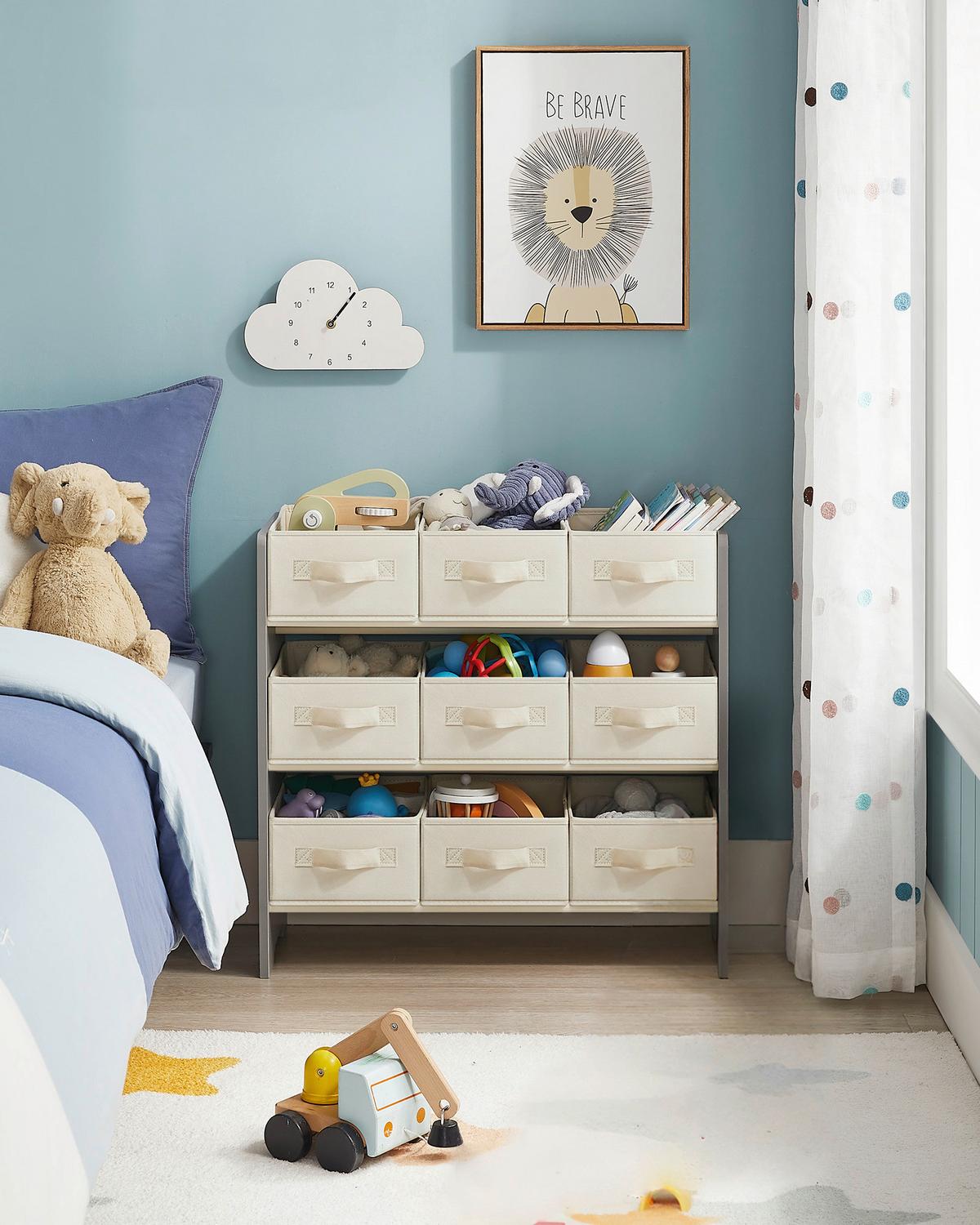 Kinderregal in Grau, Beige ca. 62,5x60x29,5 cm - Beige/Grau, MODERN, Holzwerkstoff/Textil (62,5/60/29,5cm) - MID.YOU