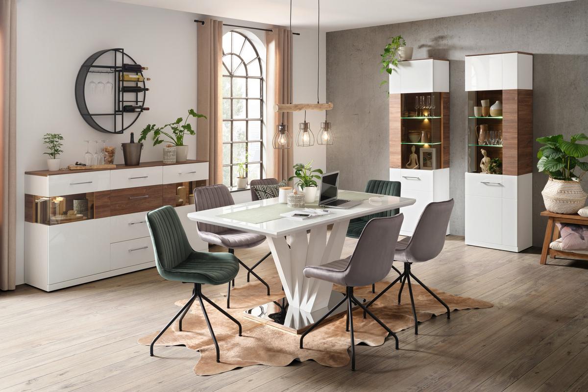 Masă SAMUEL - alb/culoare inox, Modern, sticlă/metal (160/90/76cm) - Mömax