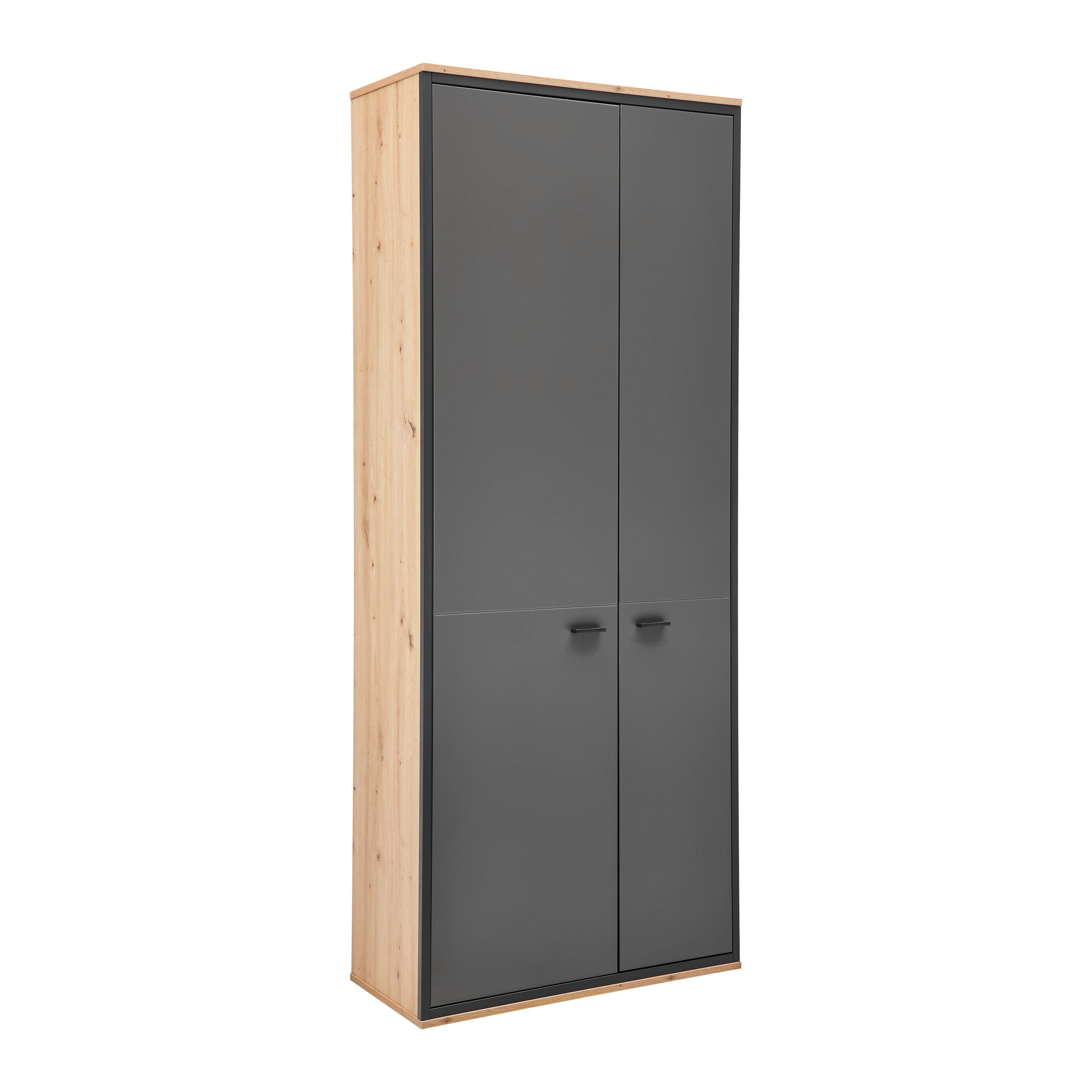 Garderobenschrank Florenz Grau/Eiche Artisan - Schwarz/Eiche Artisan, MODERN, Holzwerkstoff/Kunststoff (79/196,2/37,3cm) - Premium Living