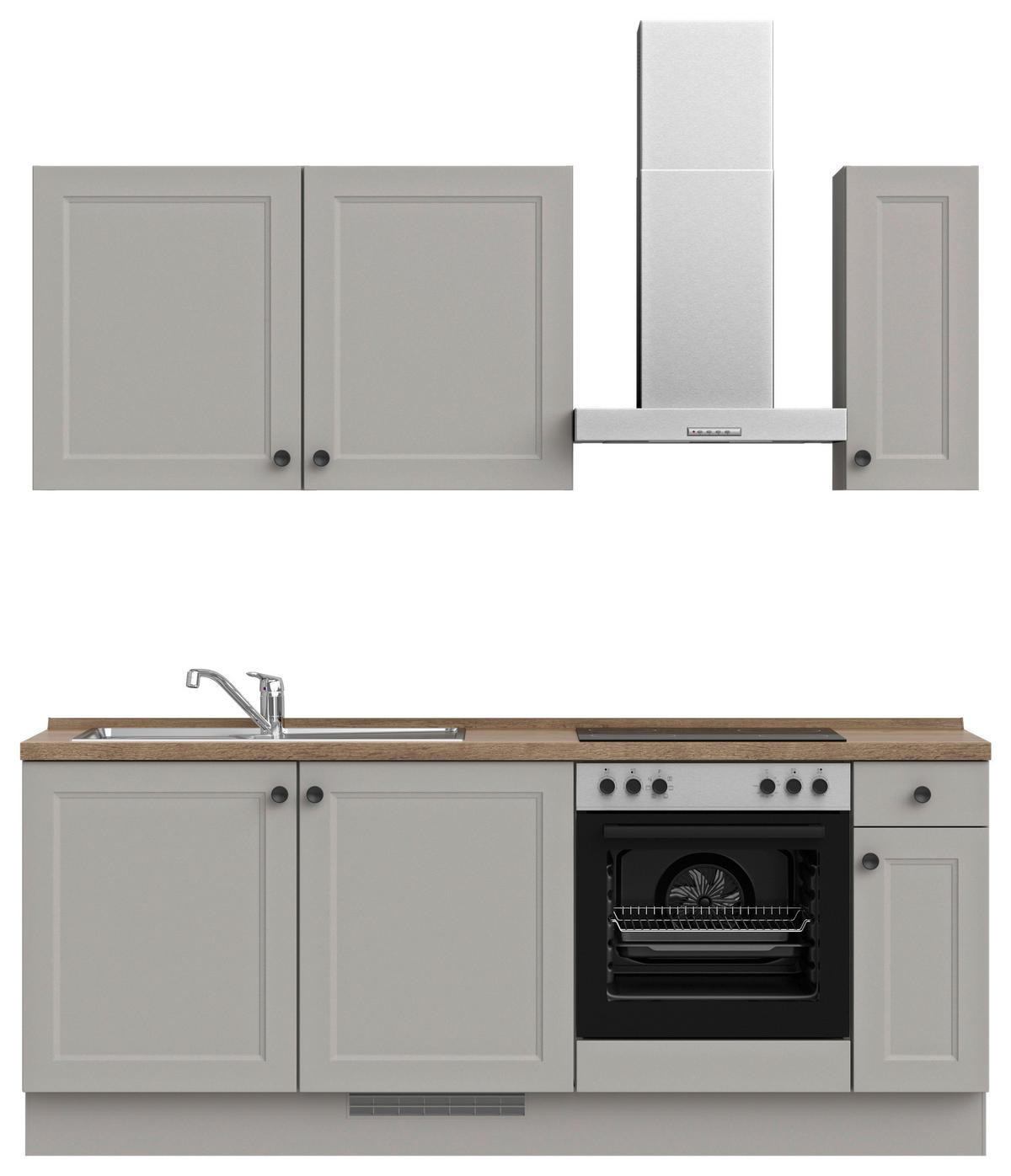 Küchenblock Cascada Low m. Geräten Grau - Eiche dunkel/Schwarz, MODERN, Holzwerkstoff/Metall (210cm) - Nobilia