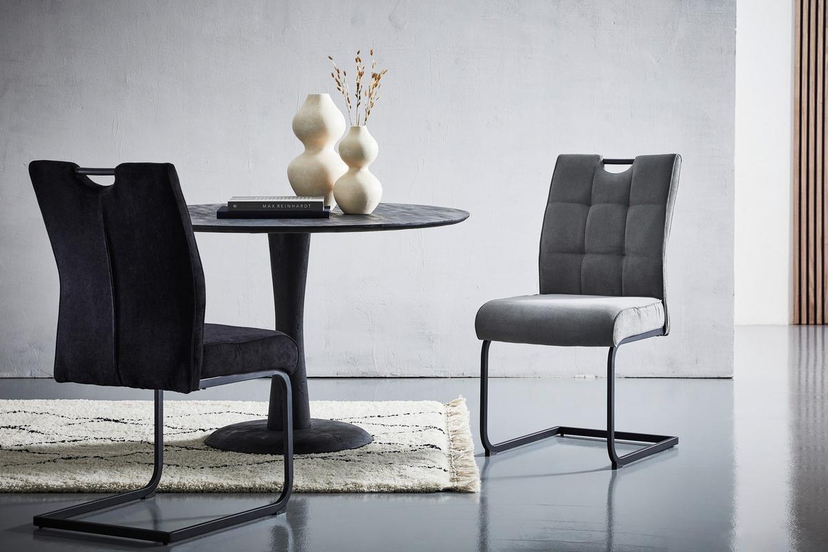 KRZESŁO NA PŁOZIE EMILY - czarny/szary, Modern, metal/tkanina (49/98/61cm) - Livetastic