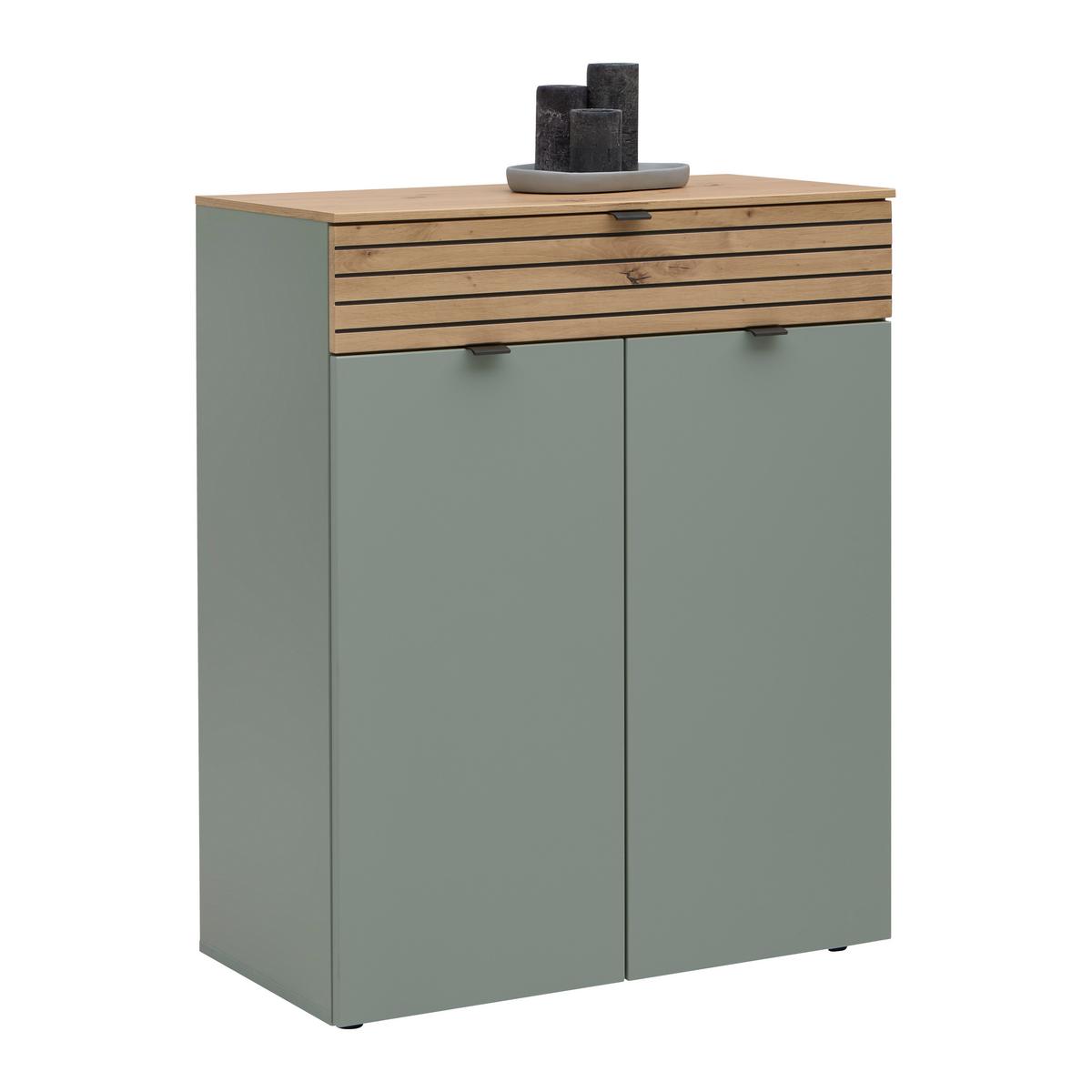 Kommode Bahia-M Grün/Eiche Artisan - Schwarz/Eiche Artisan, MODERN, Holzwerkstoff/Metall (81/101/41cm) - Mömax