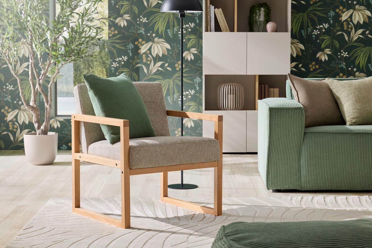 Fotelj Malmö - naravne barve/svetlo siva, Moderno, tekstil/les (65/75/69cm) - Mömax