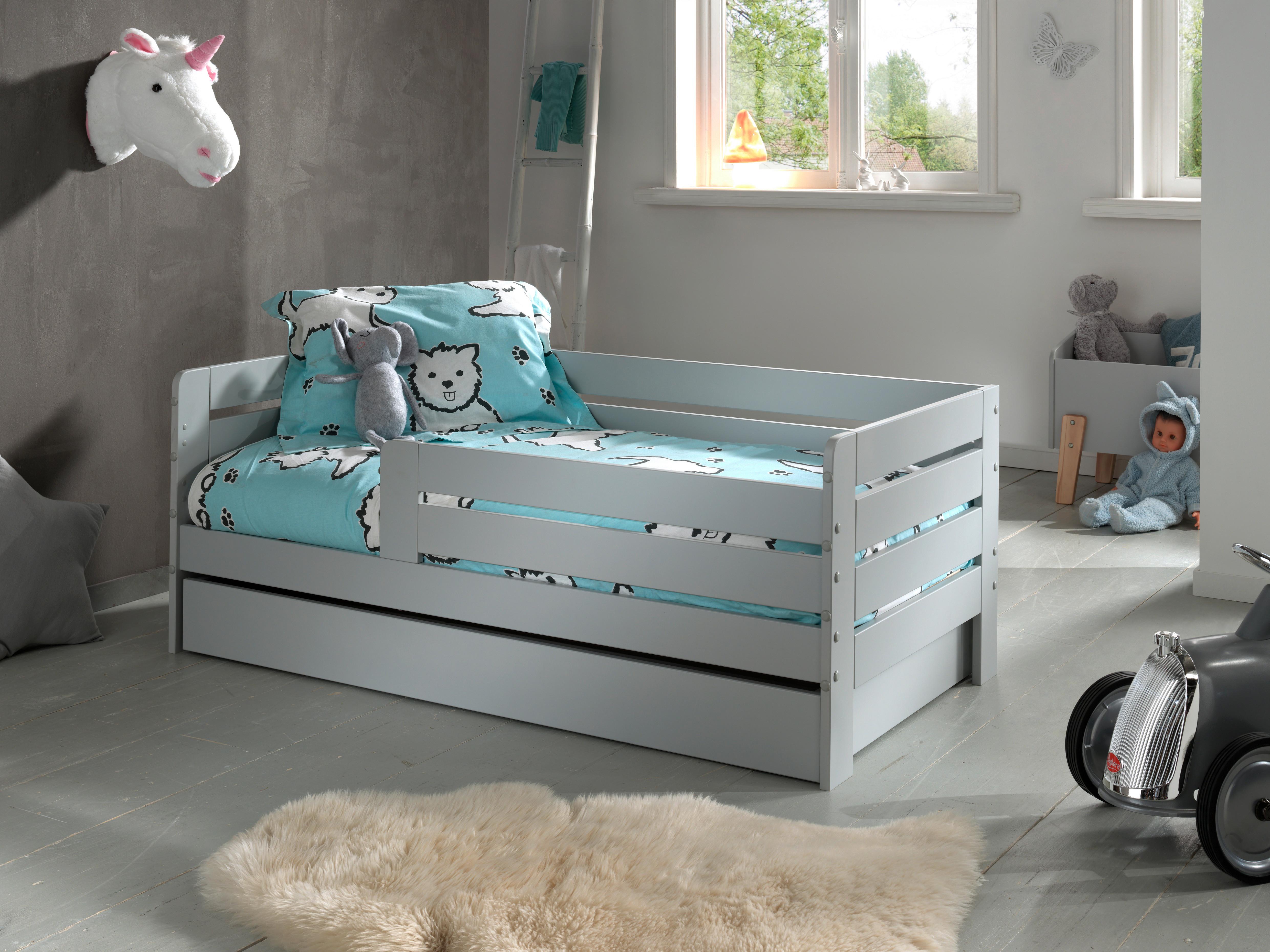 Kinder-/Juniorbett mit Bettlade ca. 70x140 cm Grau - Kieferfarben/Grau, MODERN, Holz/Holzwerkstoff (70/140cm) - MID.YOU
