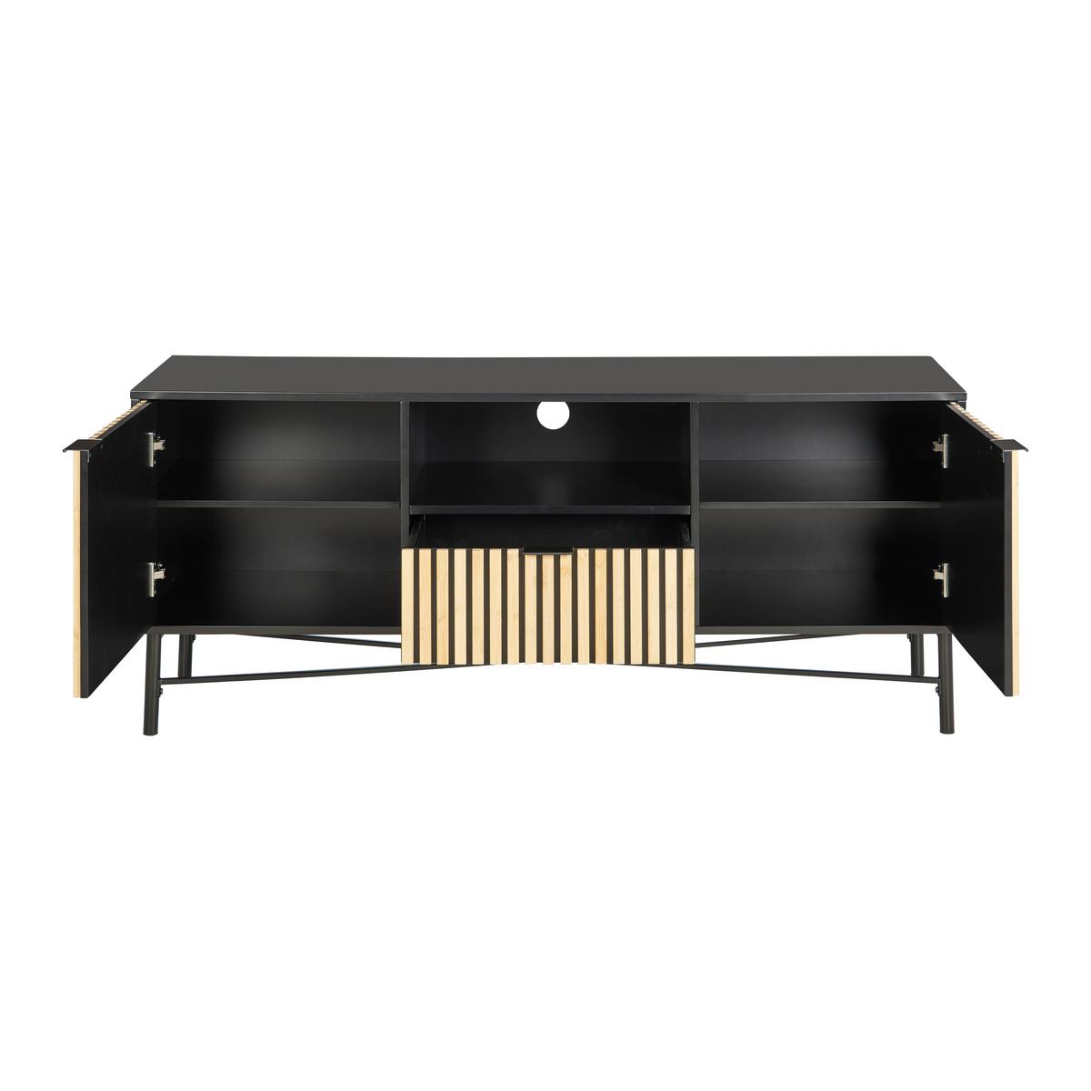Lowboard Madrid Schwarz/Naturfarben massiv - Eichefarben/Schwarz, MODERN, Holz/Holzwerkstoff (143/60/40cm) - Mömax
