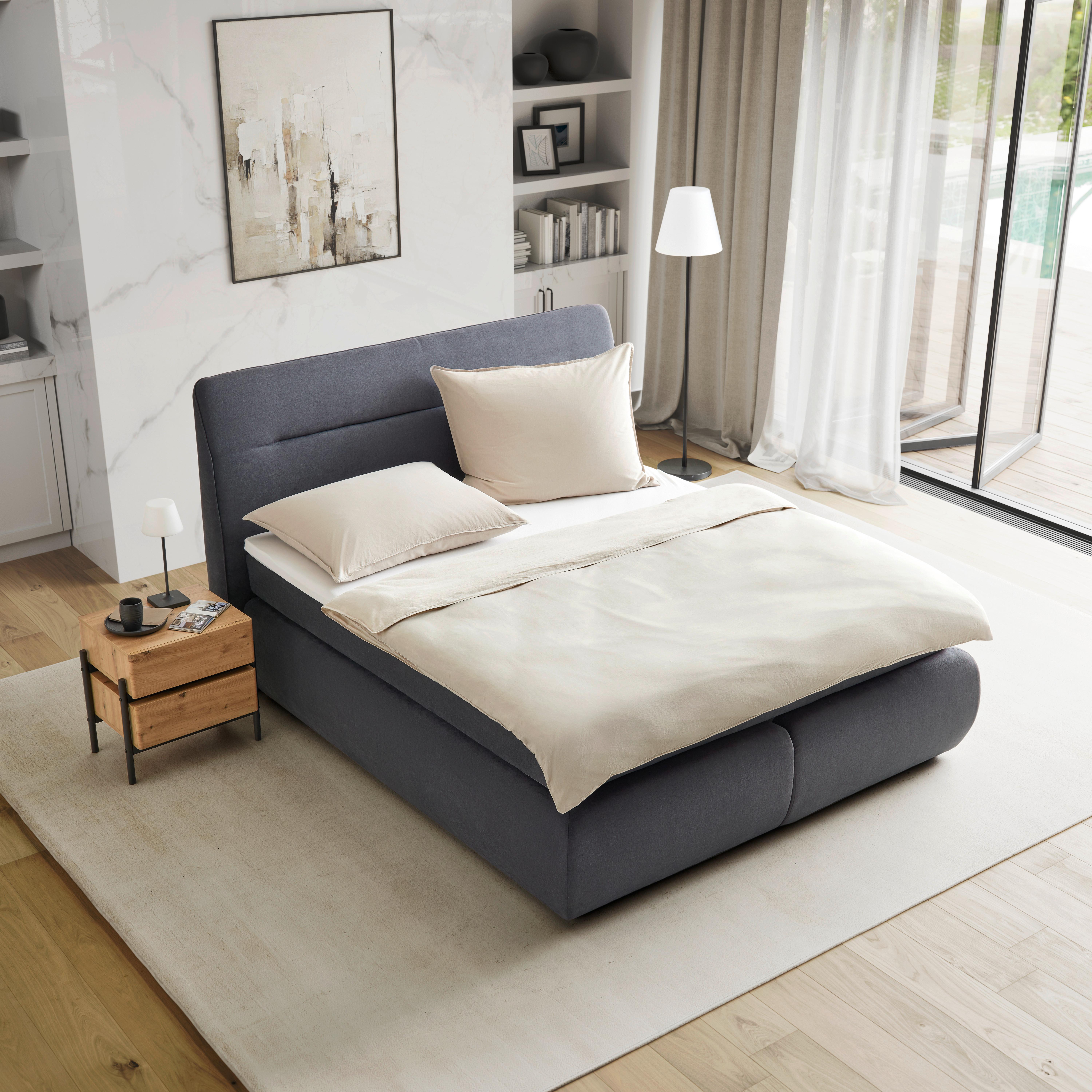 Boxspringbett Bella ca. 180x200 cm Grau mit Topper - Schwarz/Grau, MODERN, Holz/Kunststoff (180/200cm) - Bessagi Home