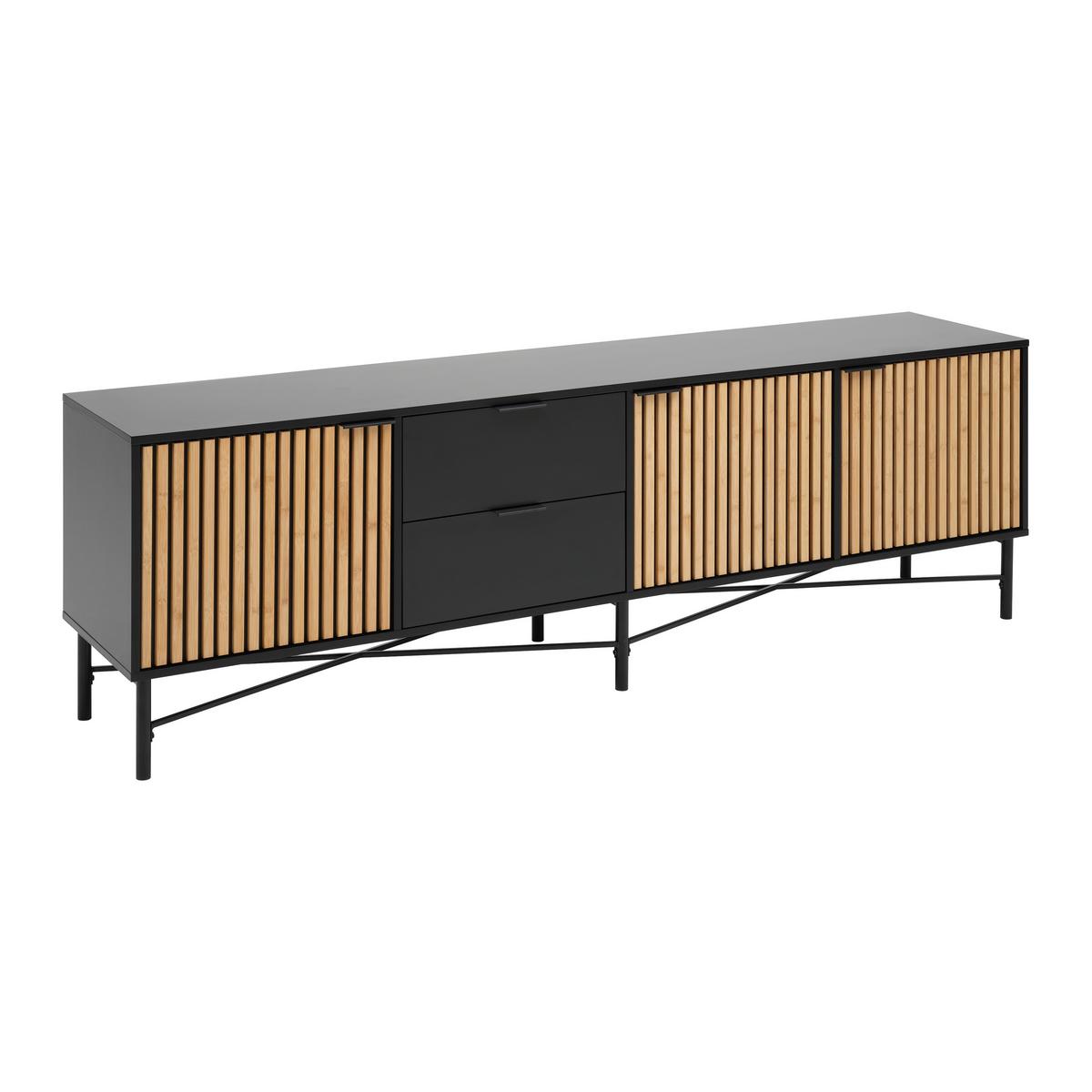 Lowboard Madrid Schwarz/Naturfarben massiv - Eichefarben/Schwarz, MODERN, Holz/Holzwerkstoff (195/60/40cm) - Mömax