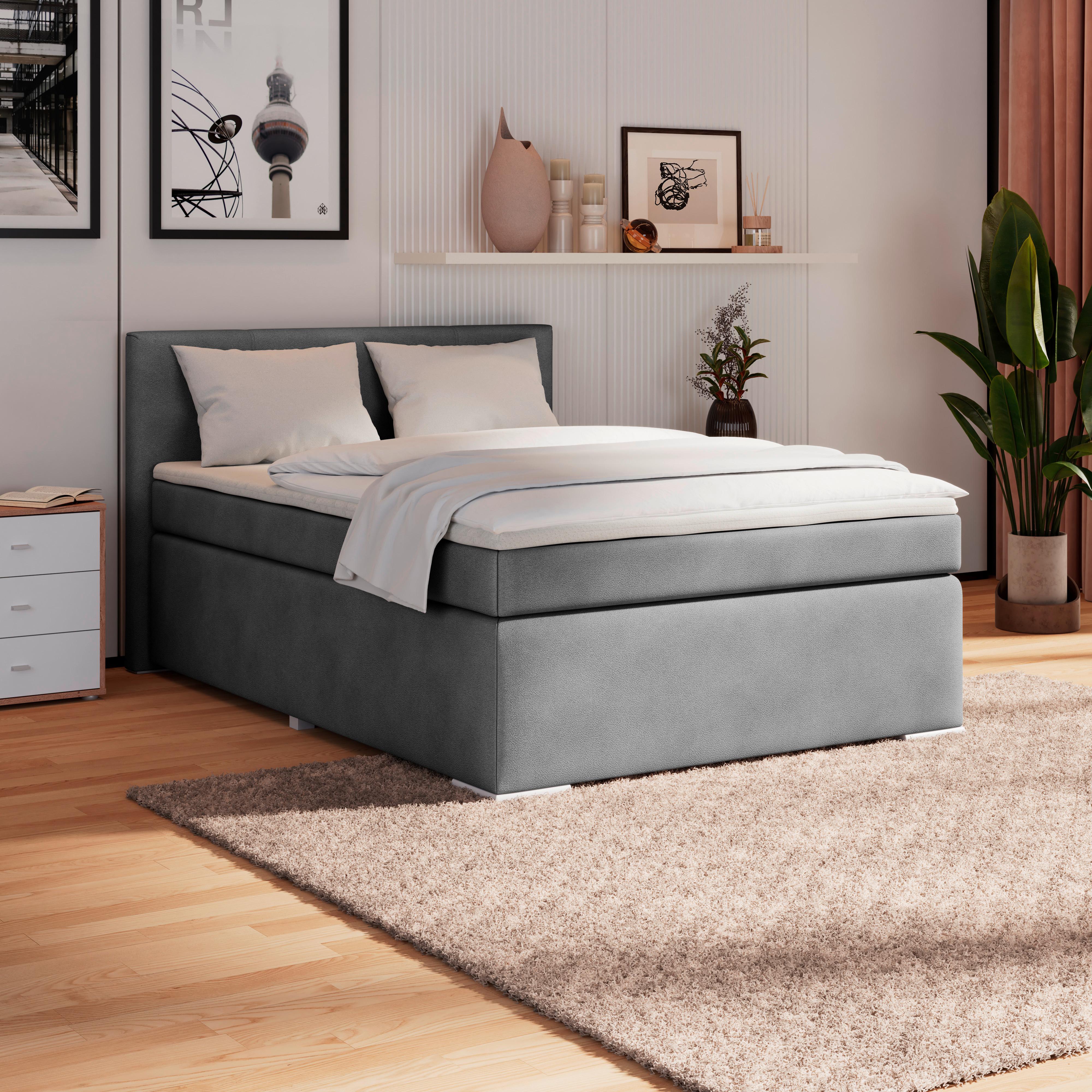 Boxspring Krevet Mira - tamno siva, Konvencionalno, metal/tekstil (140/200cm) - Best Price