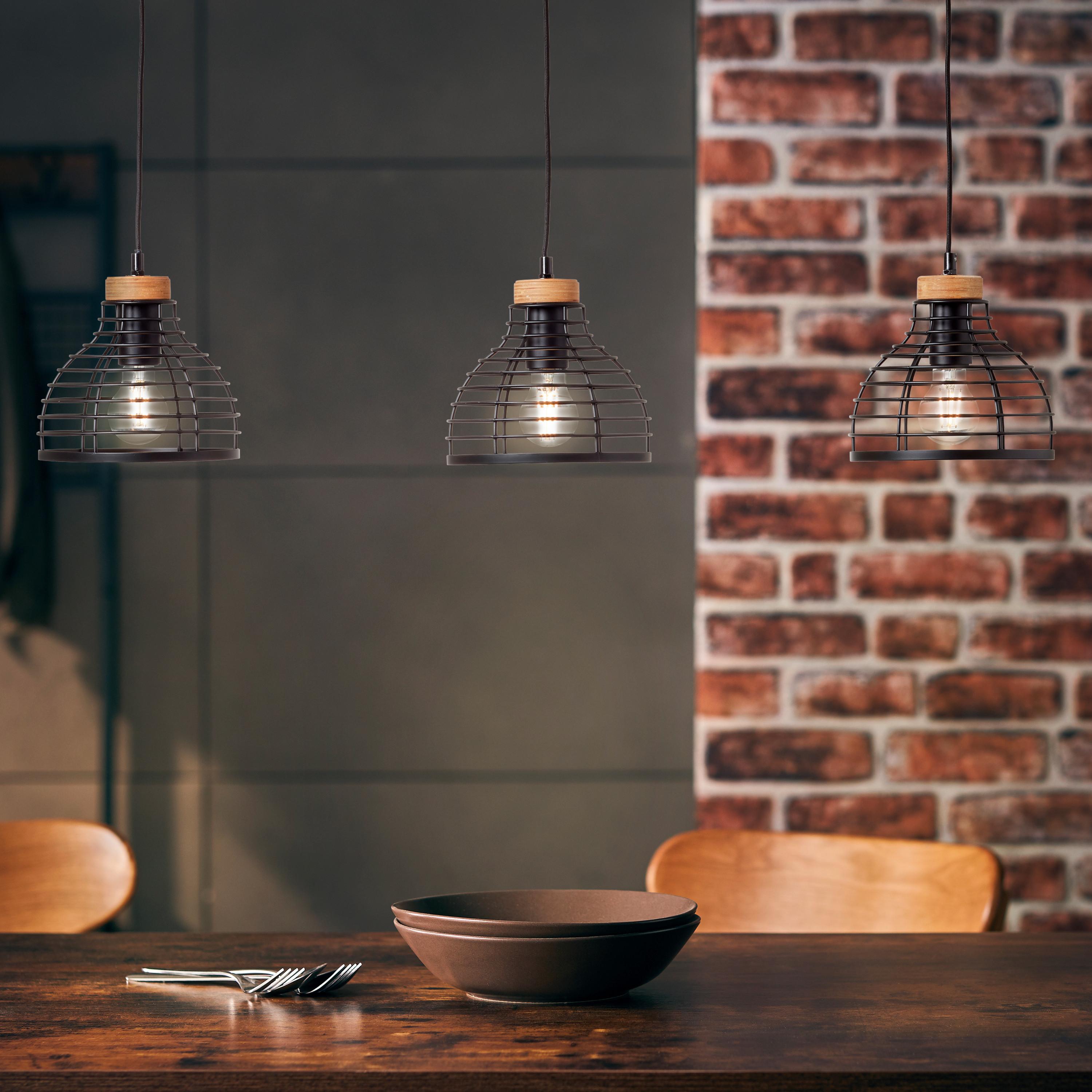 Pendelleuchte Avia Schwarz max. 52 Watt - Schwarz, Natur, Holz/Metall (100/25/120cm) - Brilliant