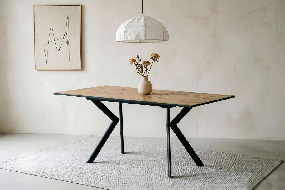 Raztegljiva Jedilna Miza Marcel, 120-160x80 - črna/barve hrasta, Moderno, kovina/leseni material (120-160/76/80cm)