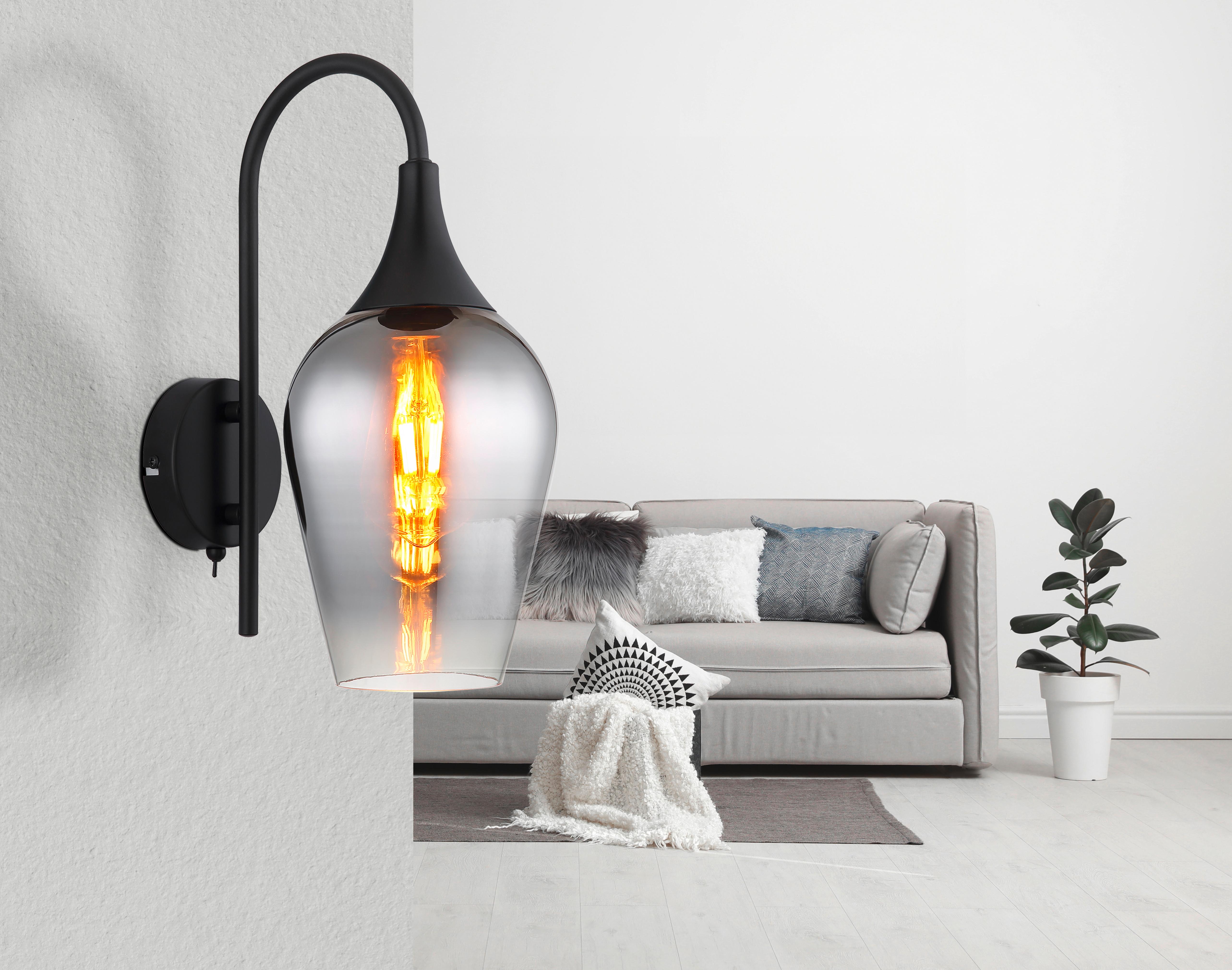 Wandleuchte Lavus Schwarz/Chromfarben max.40Watt - Klar/Chromfarben, Design, Glas/Metall (15/30cm) - Globo