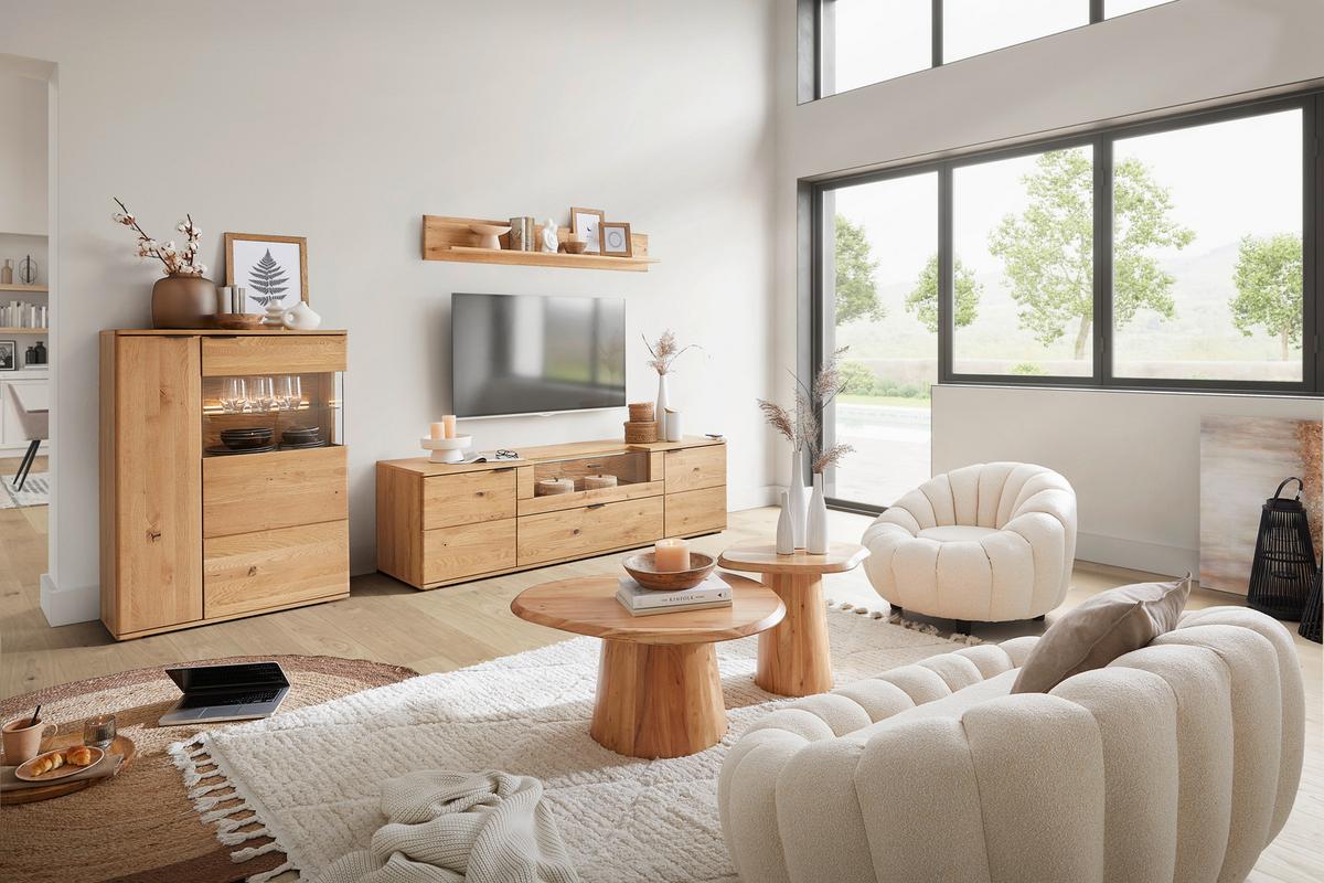 TV-Element in Wildeiche - Wildeiche/Schwarz, Modern, Glas/Holz (195/56/50cm) - Premium Living