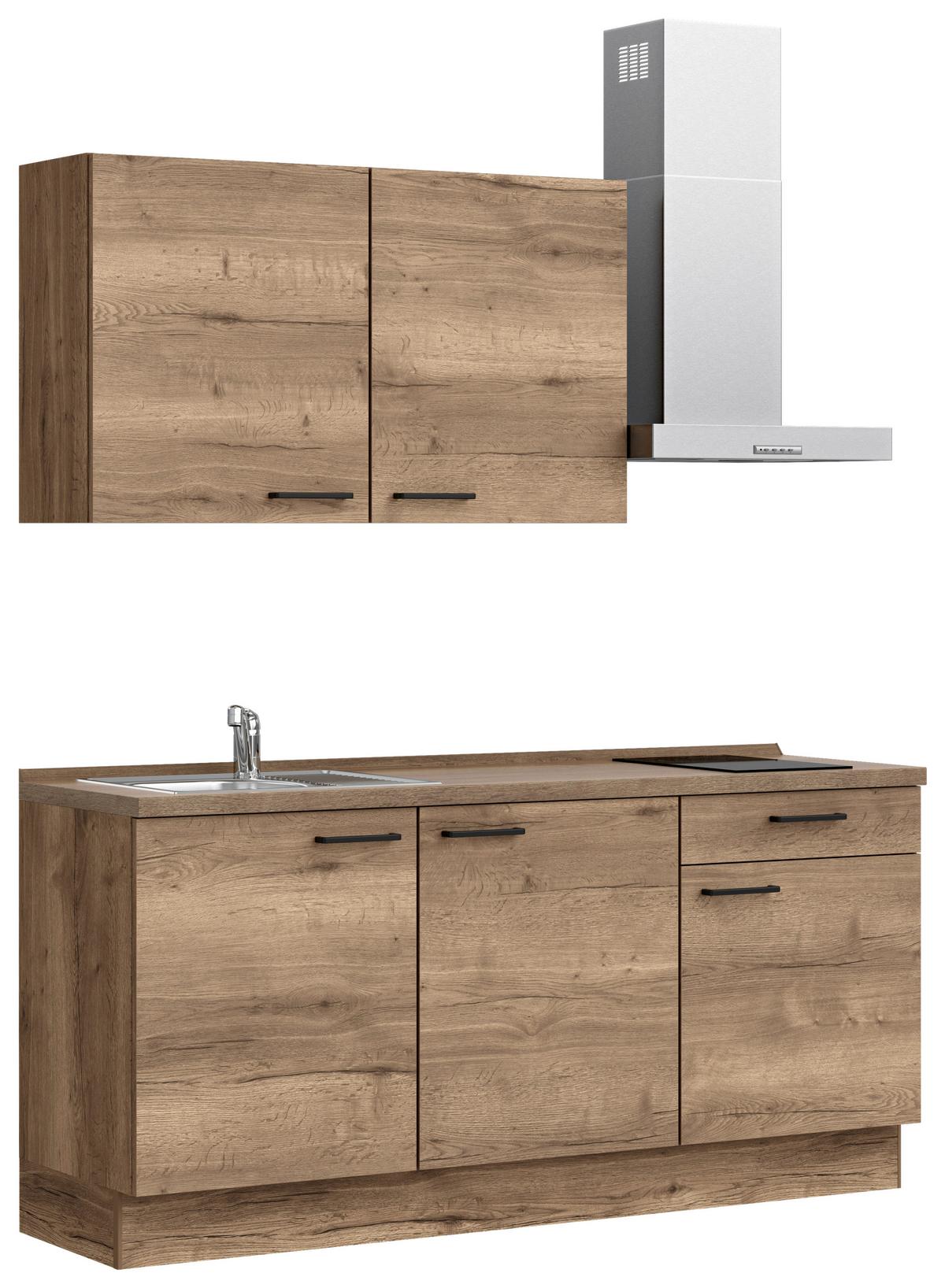 Küchenblock Structura Low m. Geräten Eiche dunkel - Eiche dunkel/Eichefarben, MODERN, Holzwerkstoff/Metall (180cm) - Nobilia