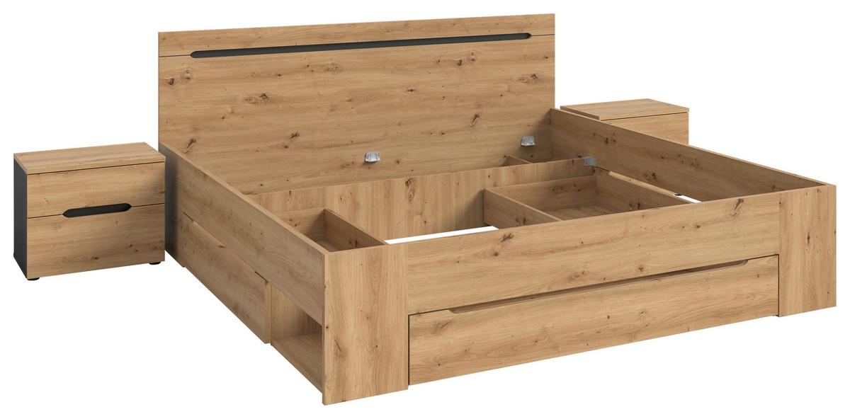 Schlafzimmer CANU 3-teilig Grau, Eiche Artisan - Eiche Artisan/Grau, MODERN, Holzwerkstoff (284/87/205cm) - MID.YOU