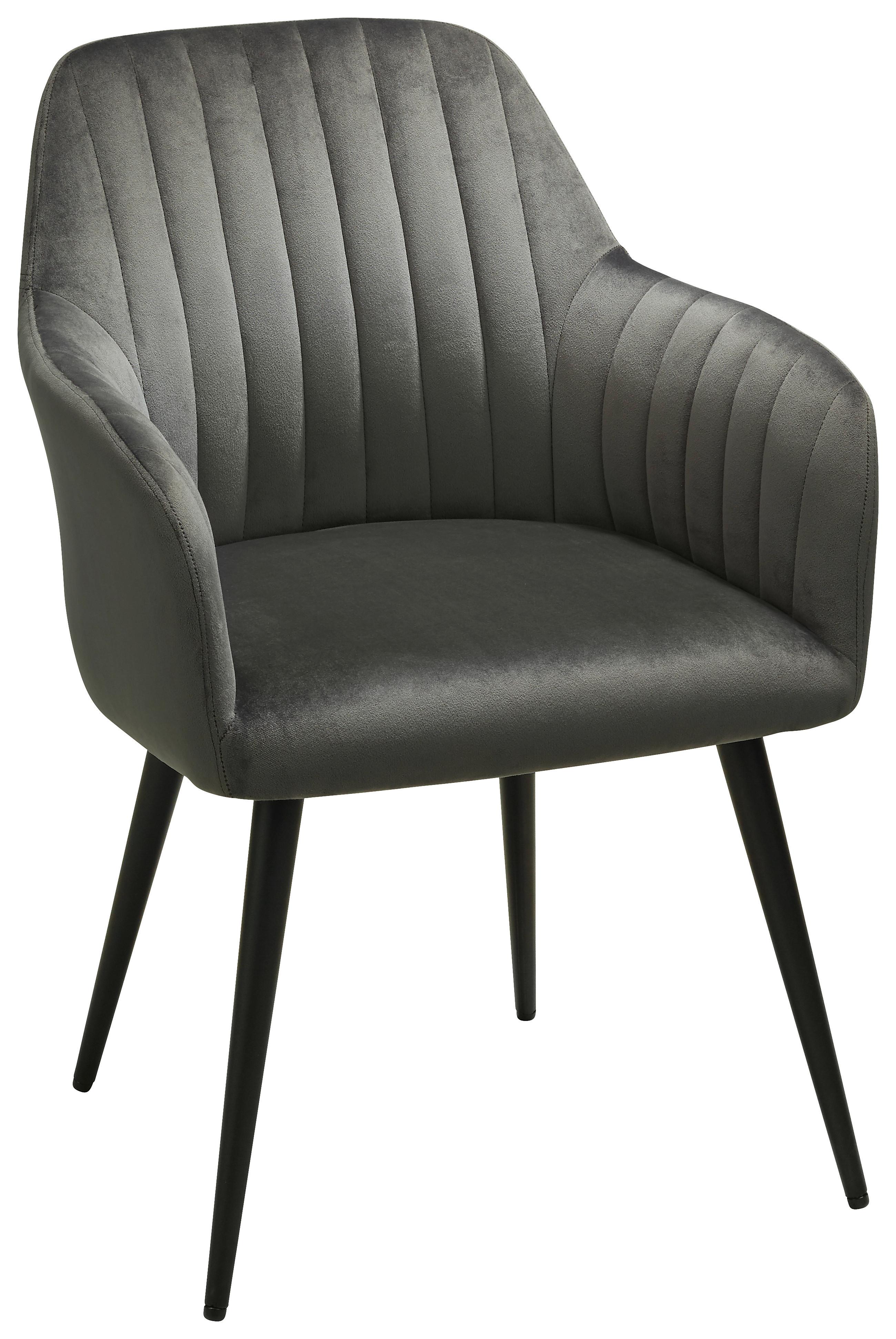 Armlehnstuhl Martha Aus Samt In Grau - Schwarz/Grau, Modern, Textil/Metall (57/83,5/58cm) - Mömax