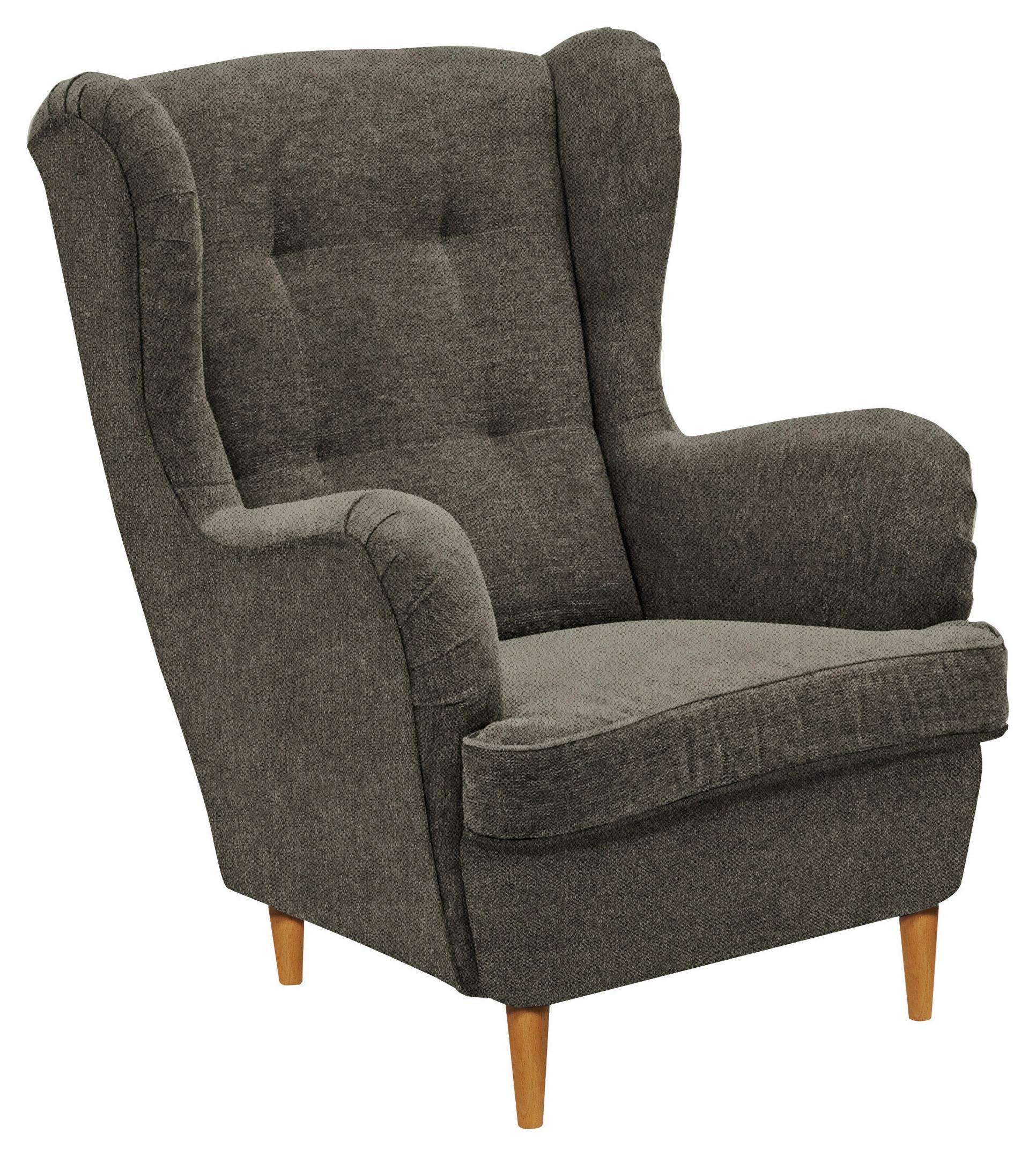 FOTEL USZAK HUGO - dąb wotan/oliwkowa zieleń, Basics, tkanina/drewno (78/102/98cm) - Carryhome