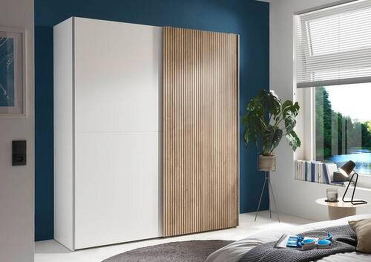 Omara Z Drsnimi Vrati Berno, Bela, Barva Hrasta - barve hrasta/bela, Moderno, kovina/leseni material (170/196/57cm) - MID.YOU