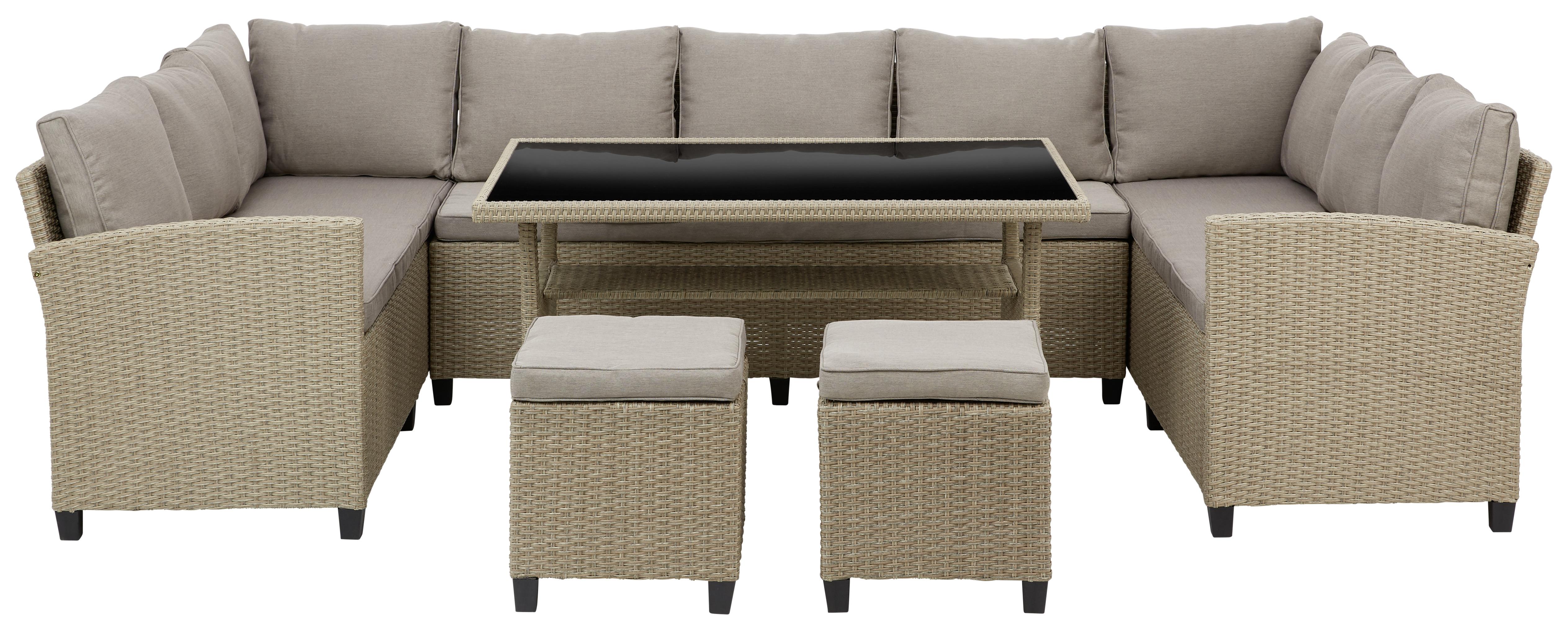Loungegarnitur Puerto Rico in Braun/Beige - Beige/Schwarz, Modern, Glas/Kunststoff - Modern Living