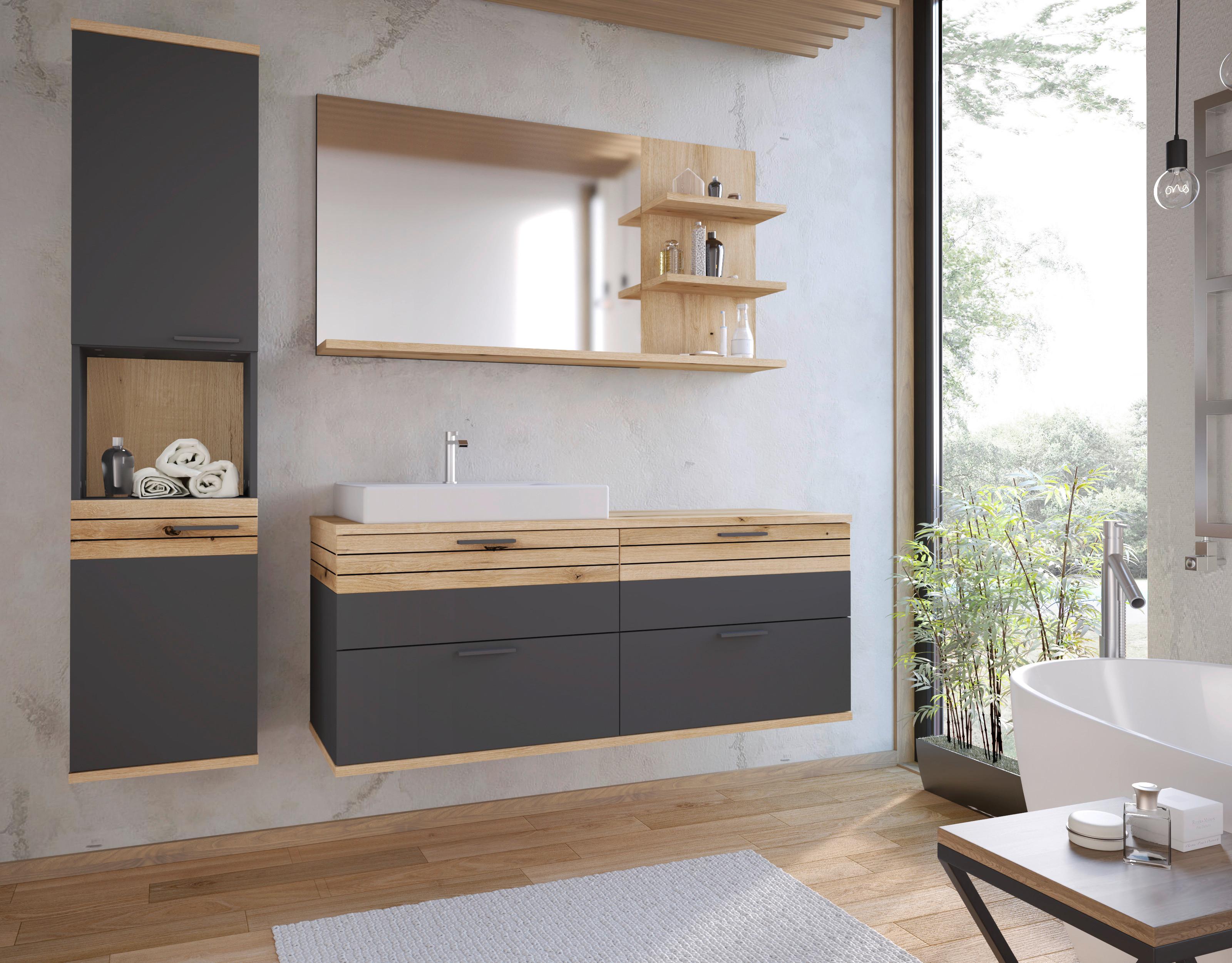 Kopalniško Ogledalo Cotia Cotll 2 - barve hrasta/antracit, Moderno, steklo/leseni material (135/70/20cm) - James Wood