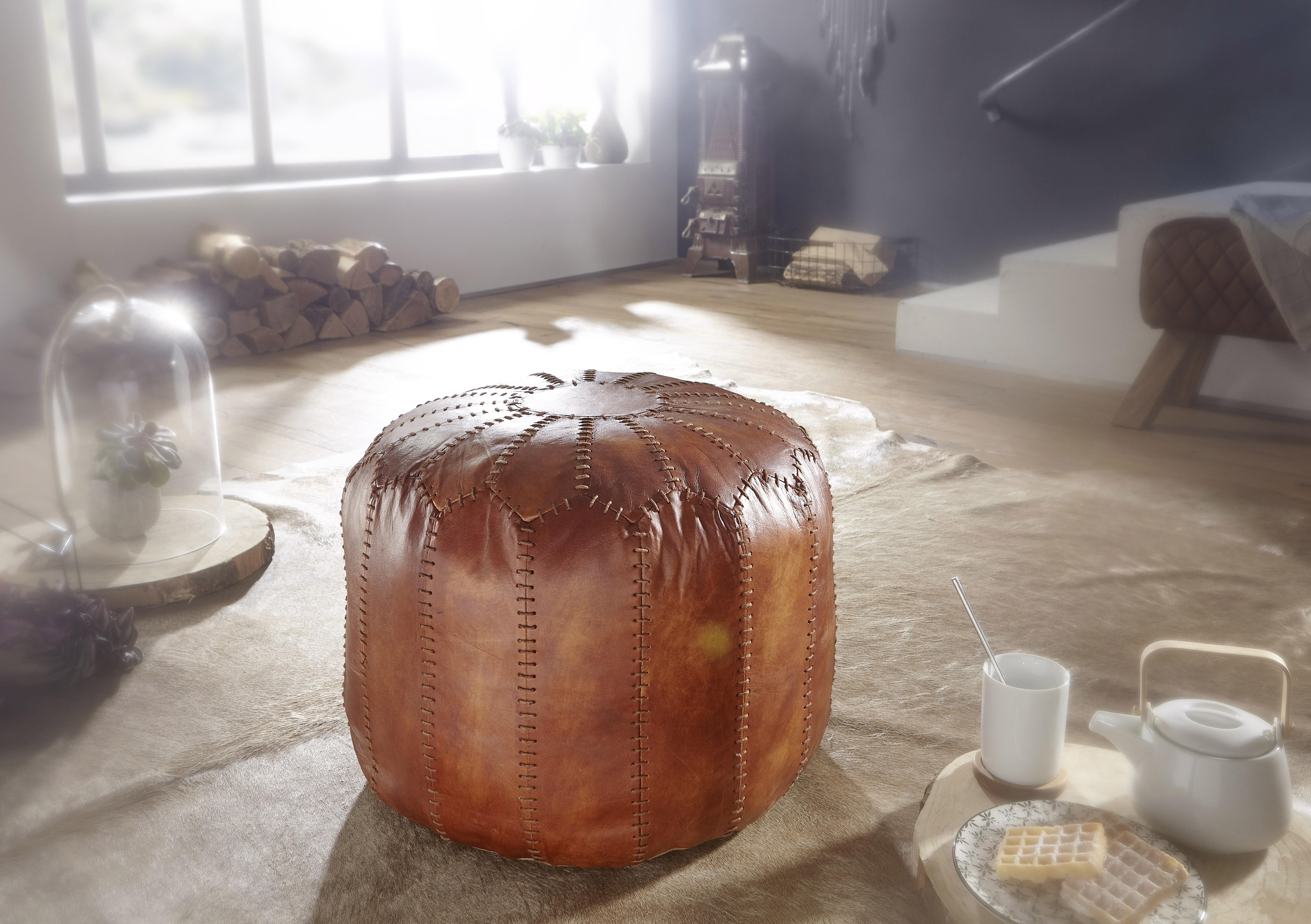 Tabure Iz Blaga Pouf - rjava, Trendi, usnje (52/40/52cm) - MID.YOU