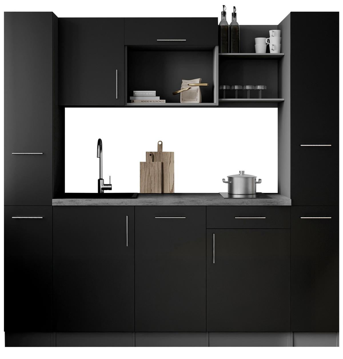 Küchenblock Oliver m. Geräten Schwarz - Schwarz/Grau, Trend, Holzwerkstoff/Metall (205cm) - Respekta